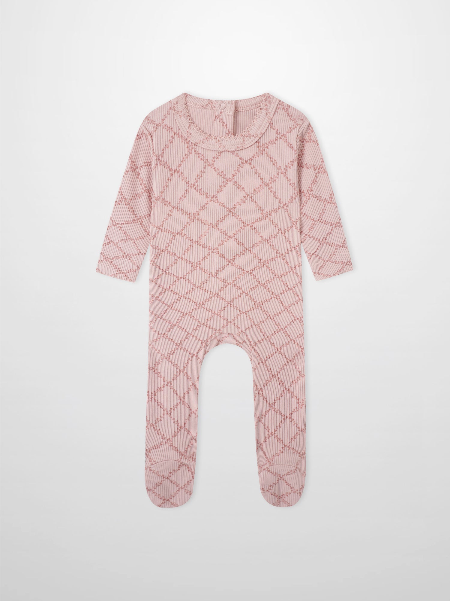 Pink Leaf layette set by Adee for girls; soft pink knit footed sleeper with a diamond lattice pattern