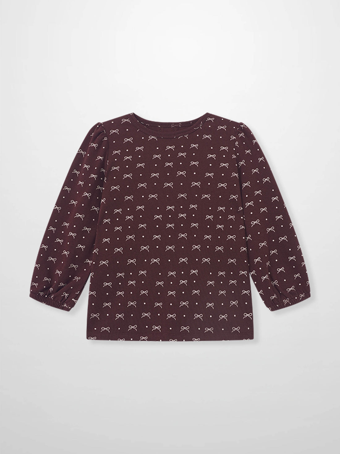 Burgundy Bow T-Shirt for girls by Adee, long-sleeve top with small white bow pattern