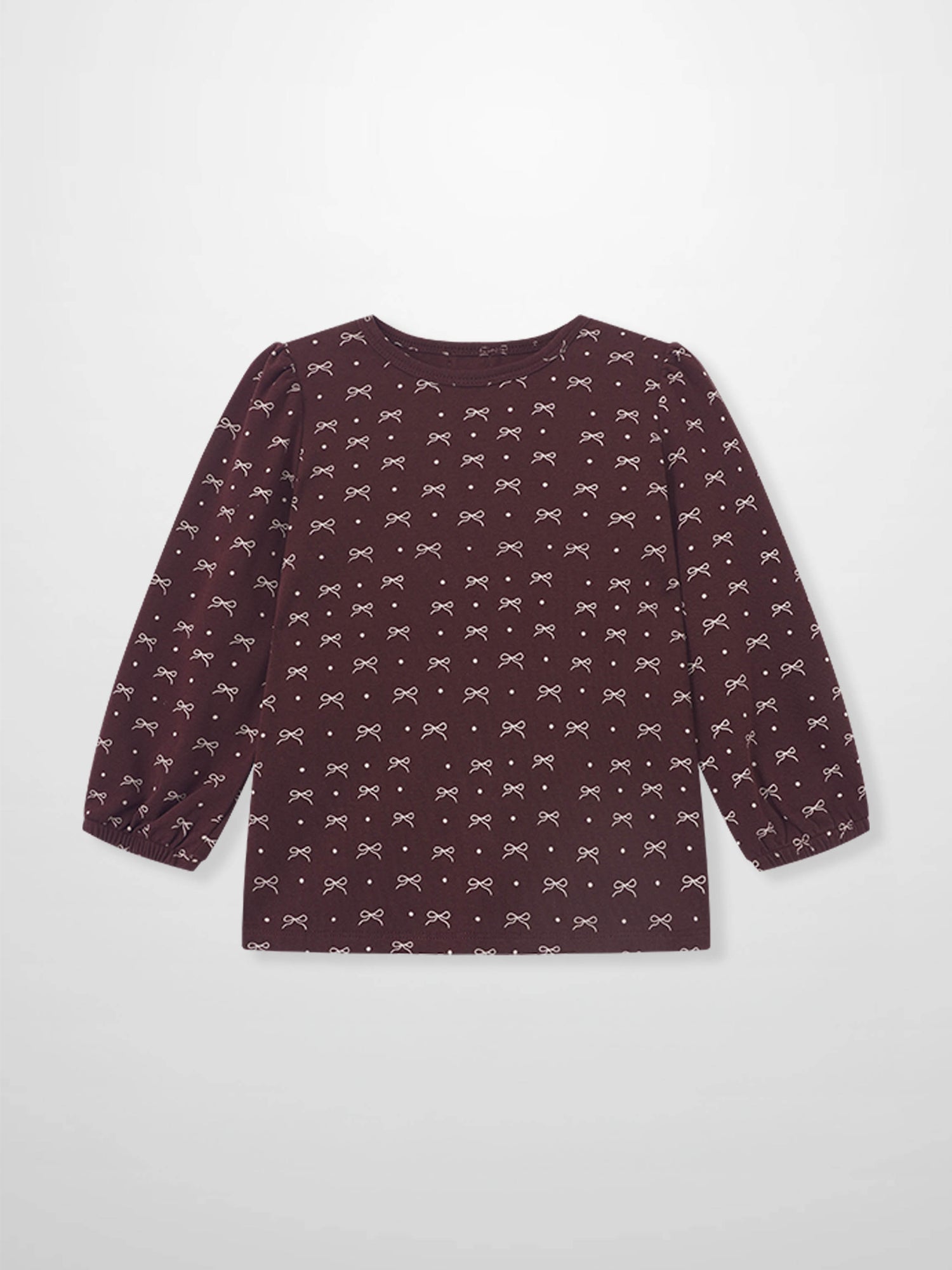 Burgundy Bow T-Shirt for girls by Adee, long-sleeve top with small white bow pattern