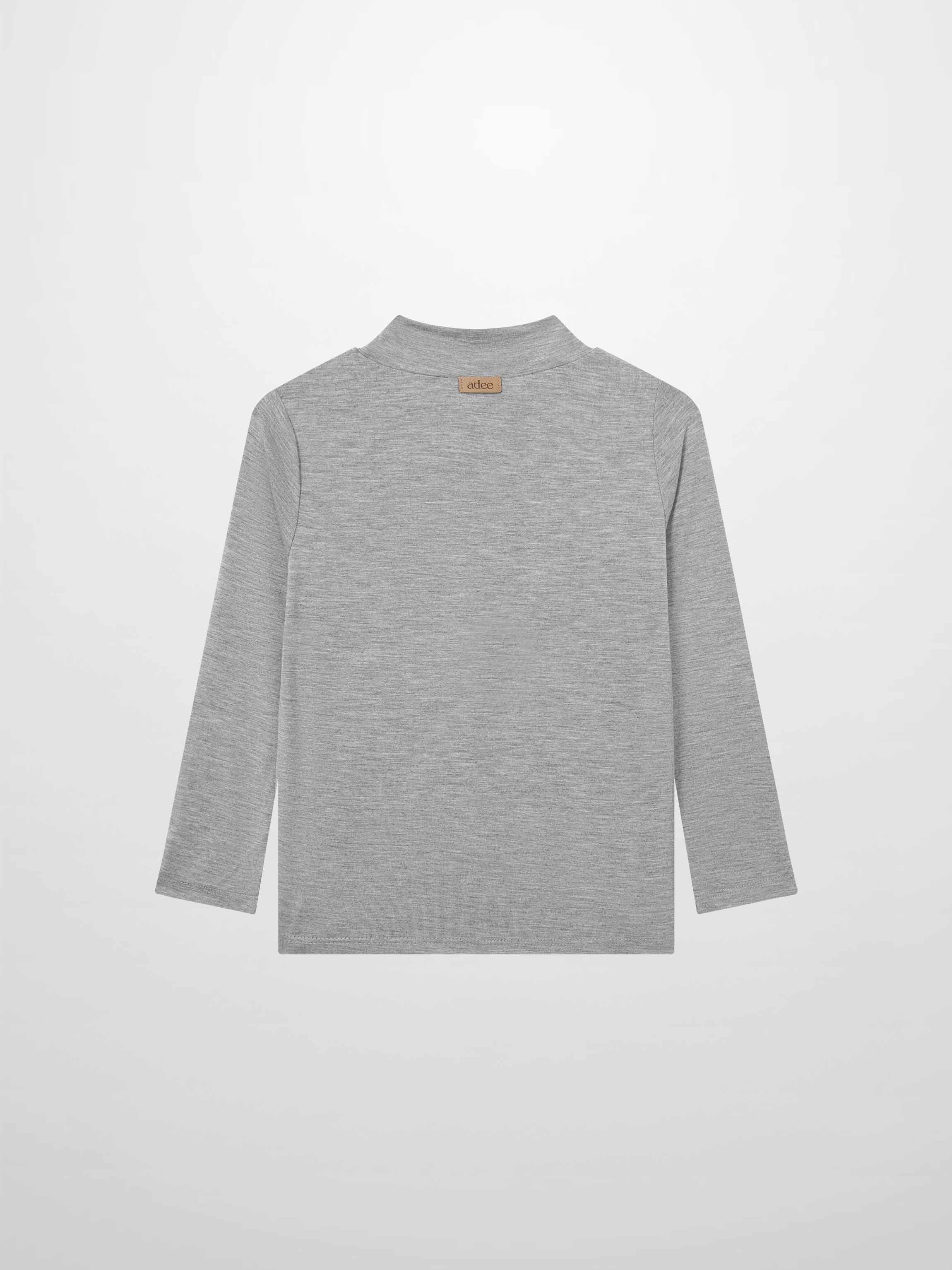 Adee grey modal mock-neck girls T-shirt, dressy long-sleeve top