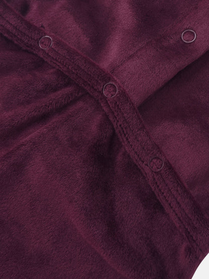 Embroidered Bear Burgundy Layette Set; plush burgundy fleece fabric with snap buttons