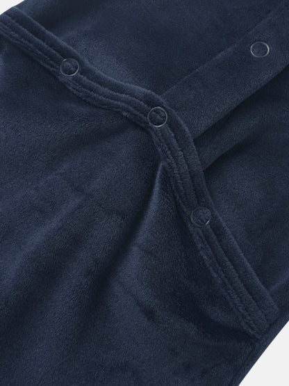 Embroidered Bear Stretchy navy fabric for boys with snap closures