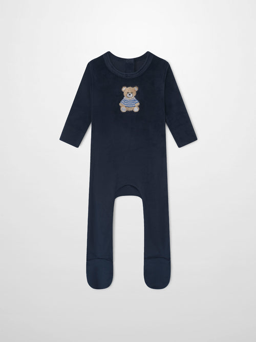 Embroidered Bear Stretchy navy boys’ bodysuit by Adee