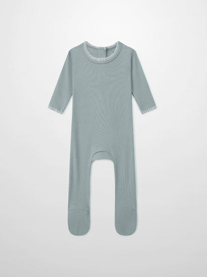 Legacy Stitch Stretchy light blue boys romper by Adee, ribbed knit fabric