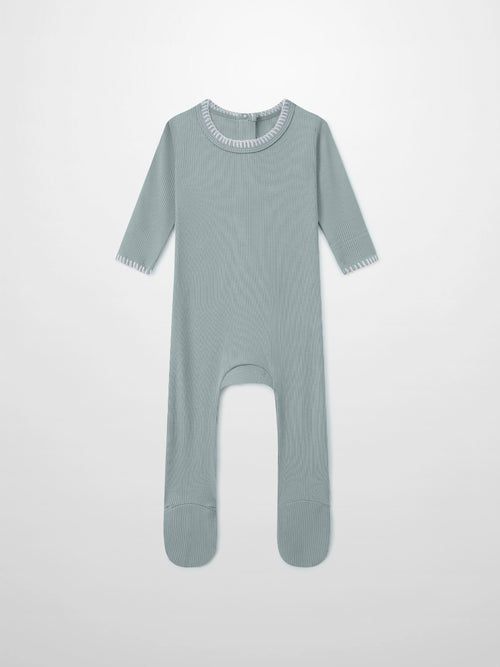 Legacy Stitch Stretchy light blue boys romper by Adee, ribbed knit fabric