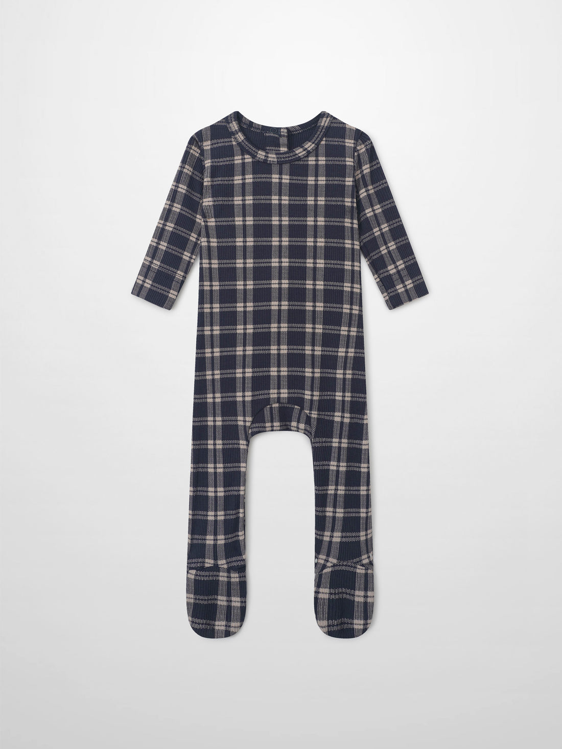 Navy plaid stretchies for boys by Adee — footed one-piece pajama
