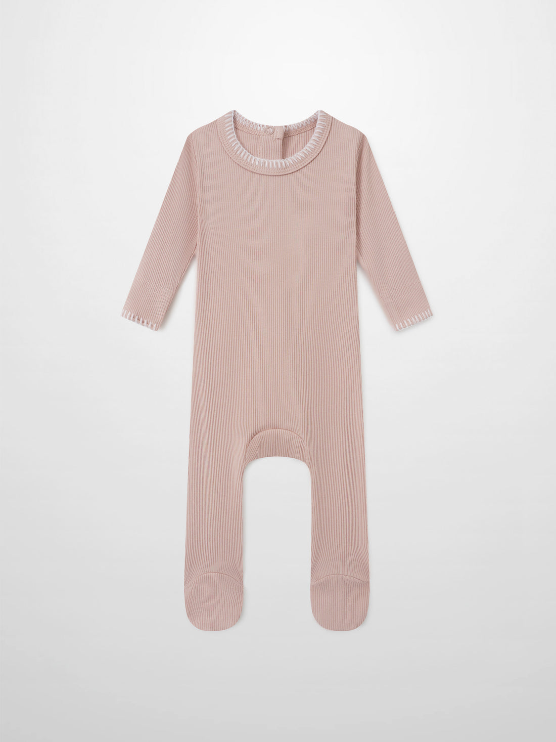 Legacy Stitch Stretchy light pink girls romper, ribbed-knit with footed legs by Adee