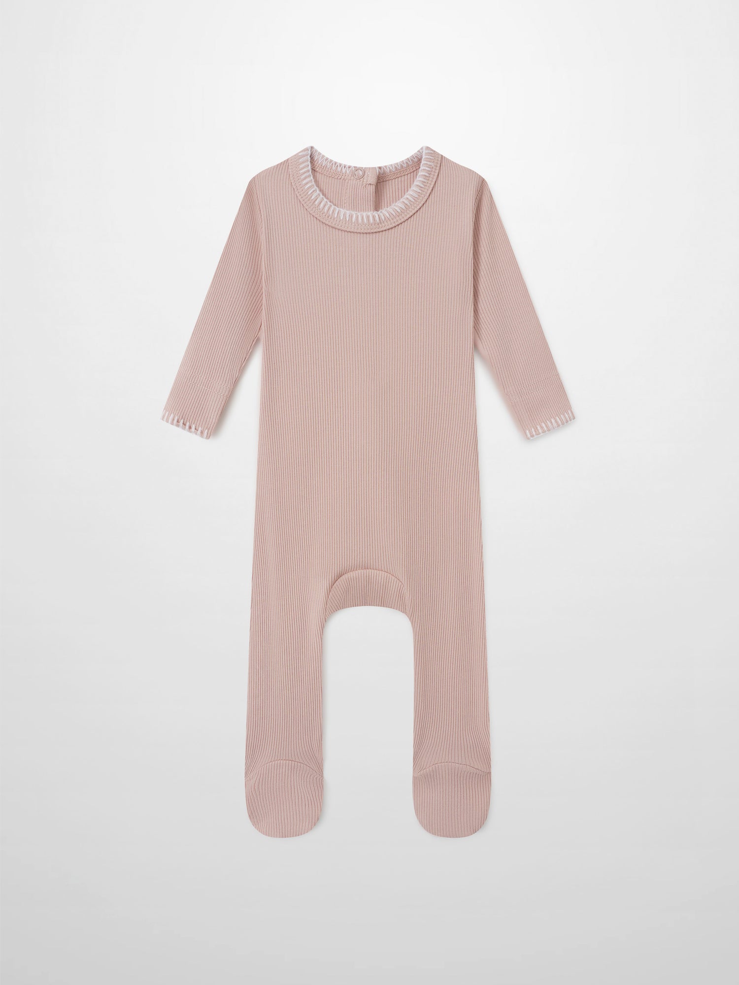 Legacy Stitch Stretchy light pink girls romper, ribbed-knit with footed legs by Adee