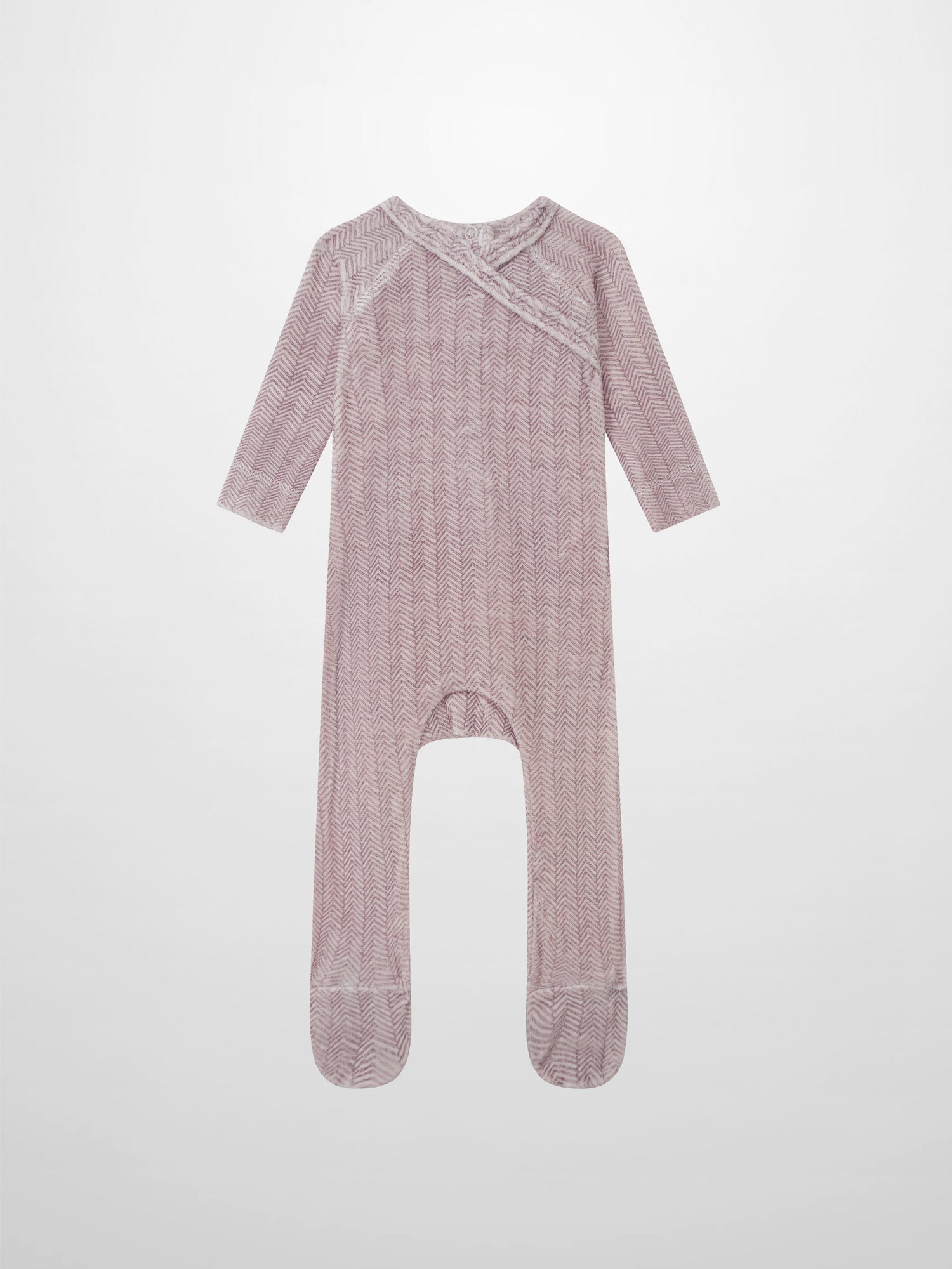 Adee Heritage Herringbone Red girls layette set; long-sleeve footed sleeper in red herringbone fabric.