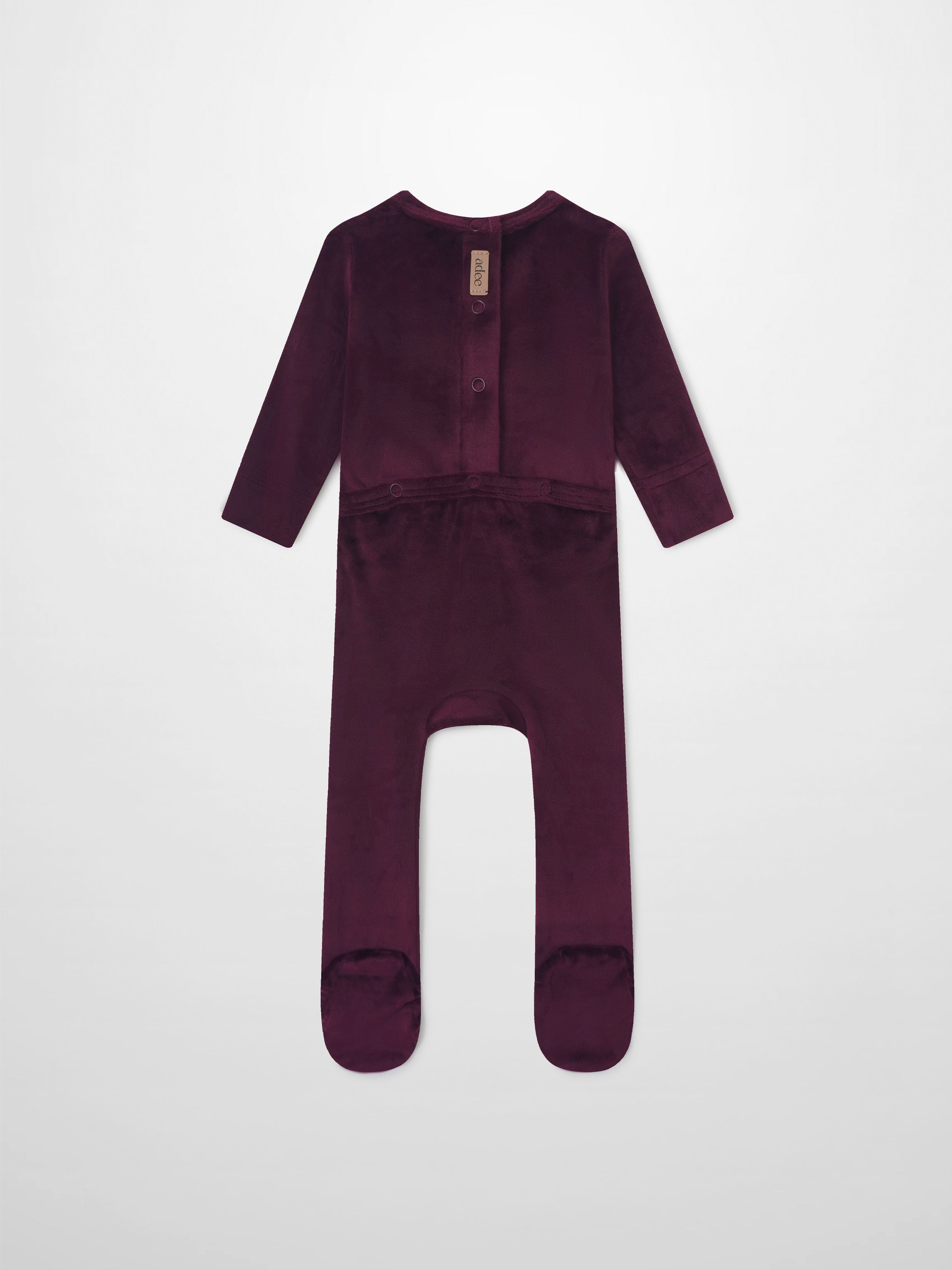 Embroidered Bear Stretchy burgundy velvet girls&