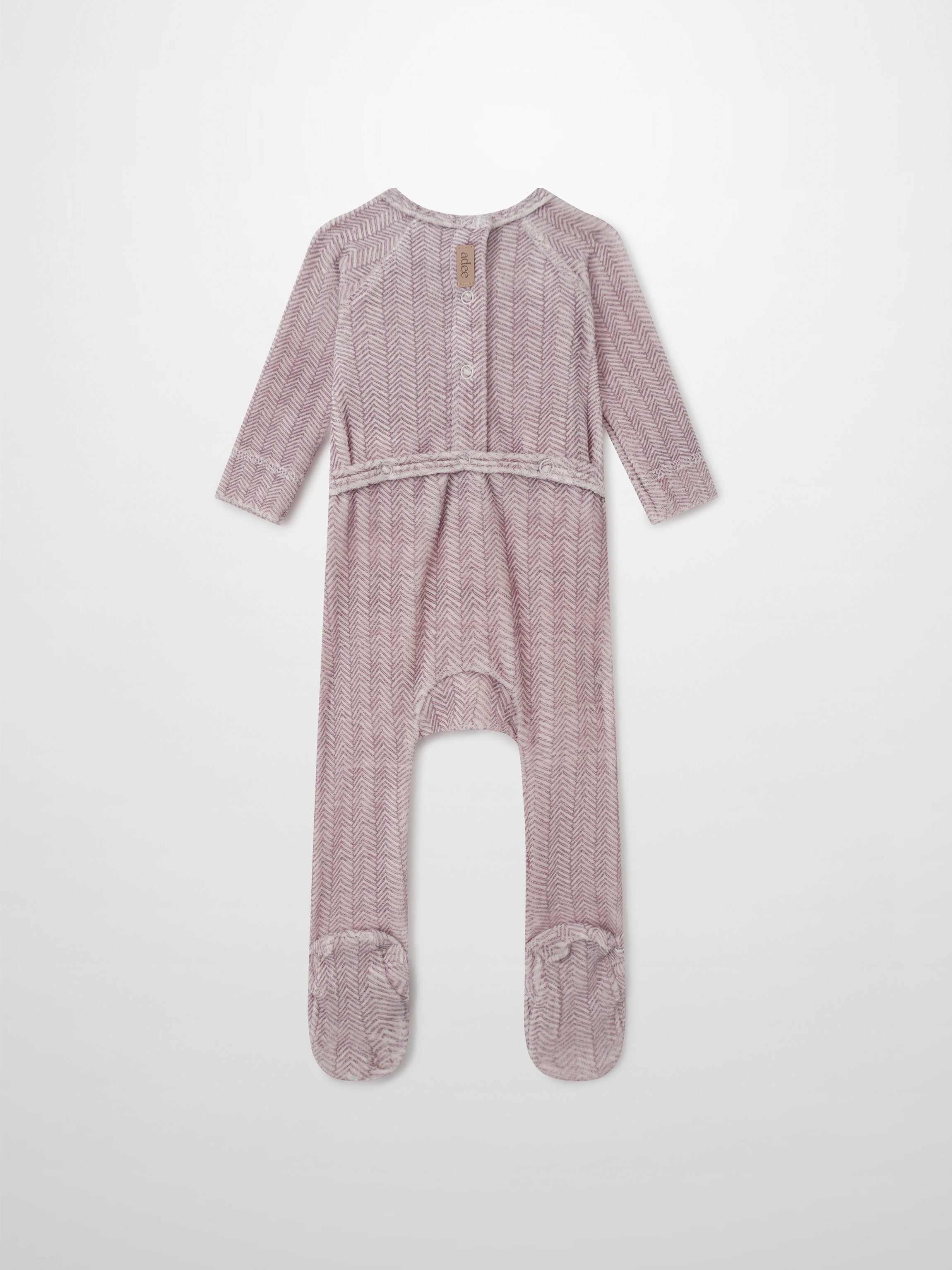 Heritage Herringbone Red layette set for girls by Adee; red chevron-pattern footed sleeper
