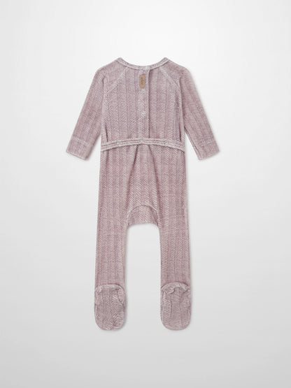 Heritage Herringbone Red layette set for girls by Adee; red chevron-pattern footed sleeper