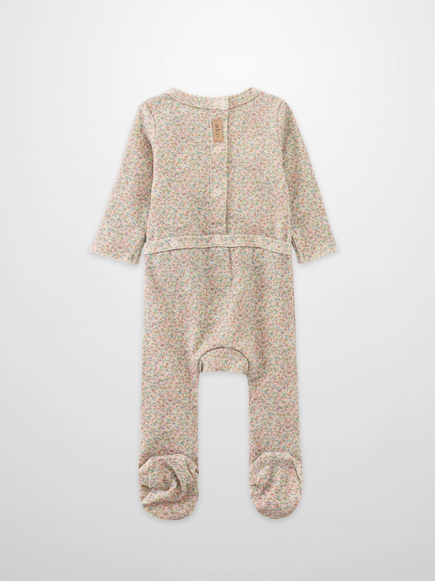 Pastel Petal Stretchy girls stretchies by Adee, floral print footed onesie with front buttons