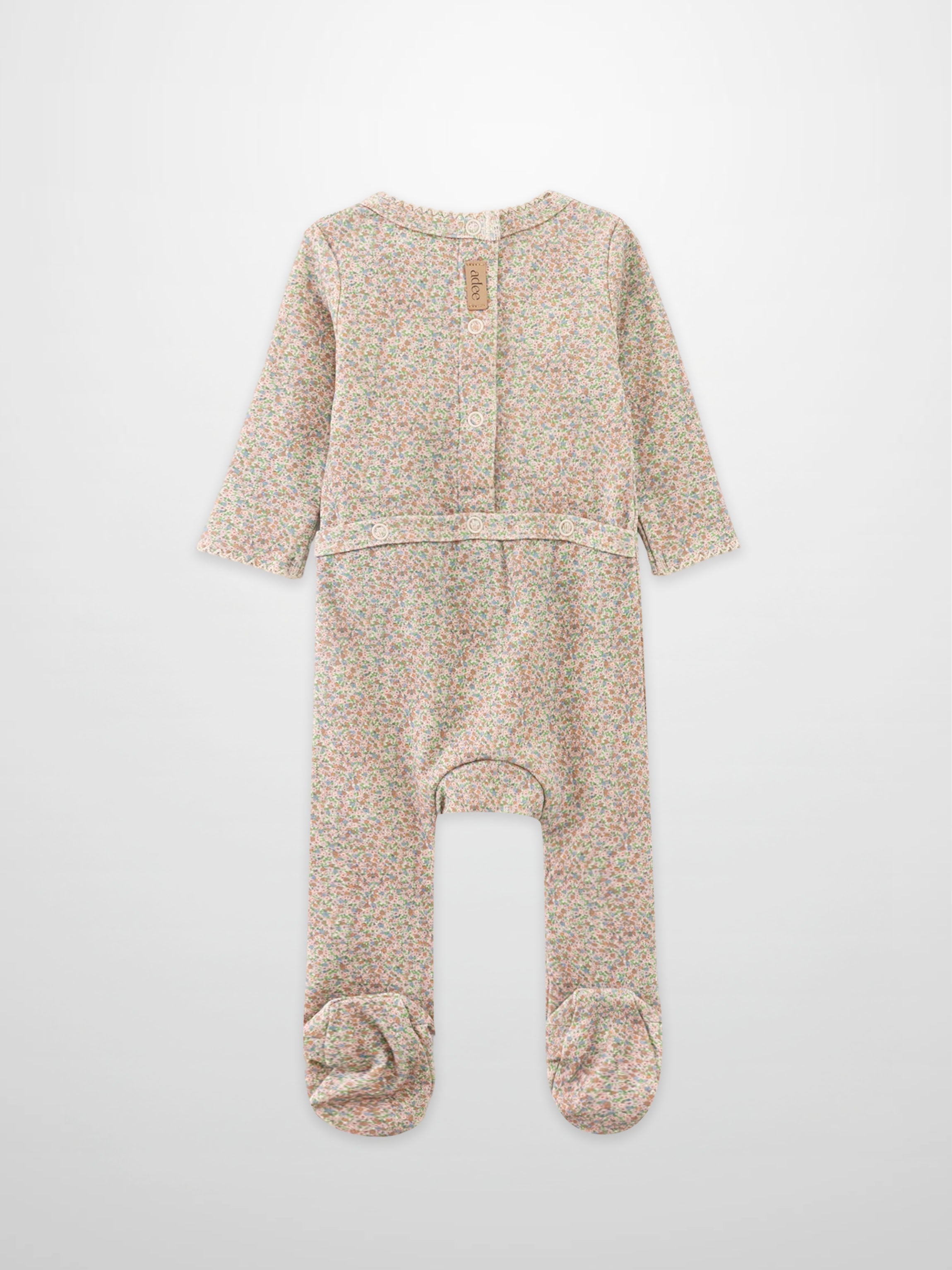 Pastel Petal Stretchy girls stretchies by Adee, floral print footed onesie with front buttons