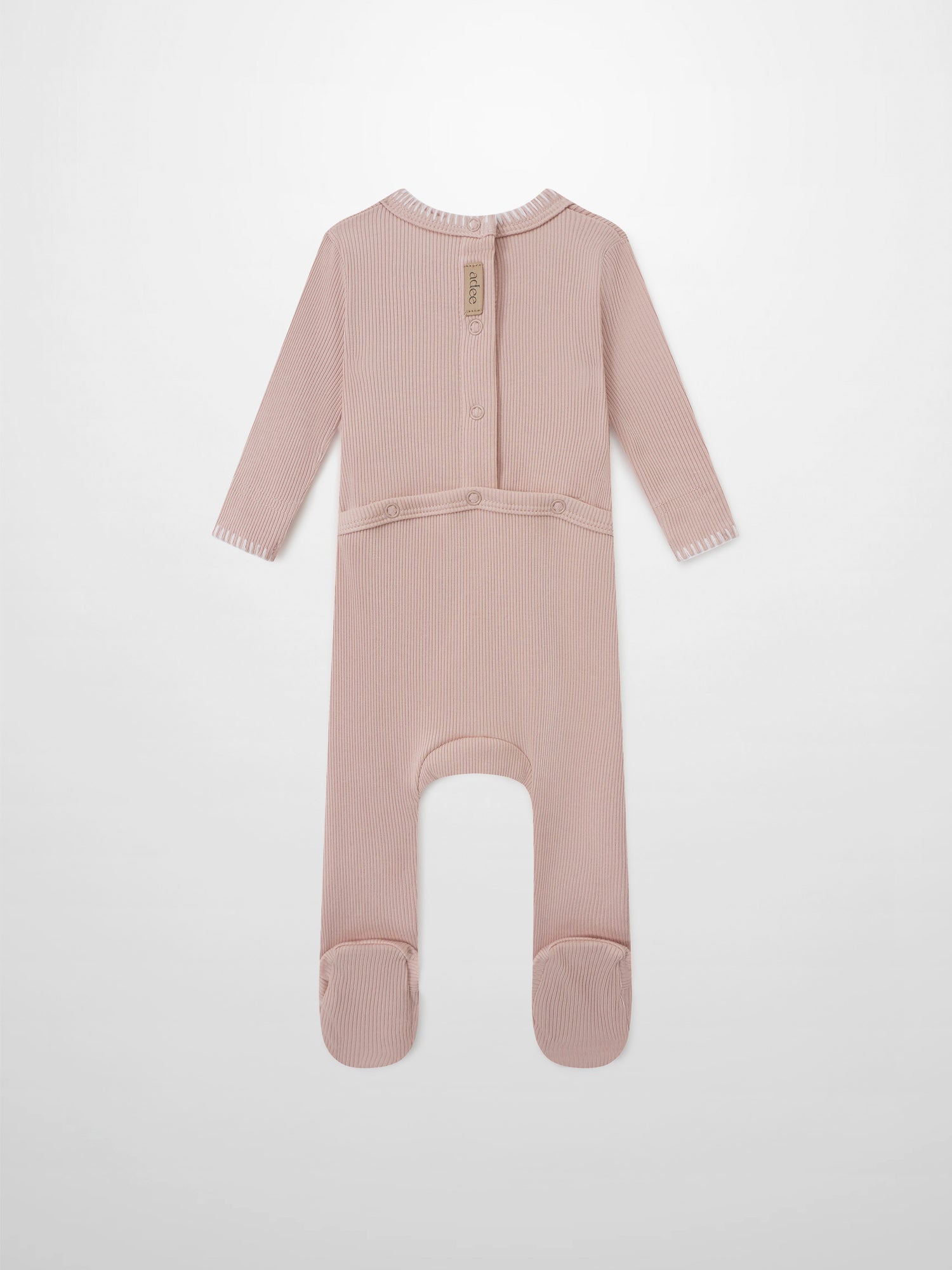 Legacy Stitch Stretchy light pink girls romper by Adee in ribbed knit.
