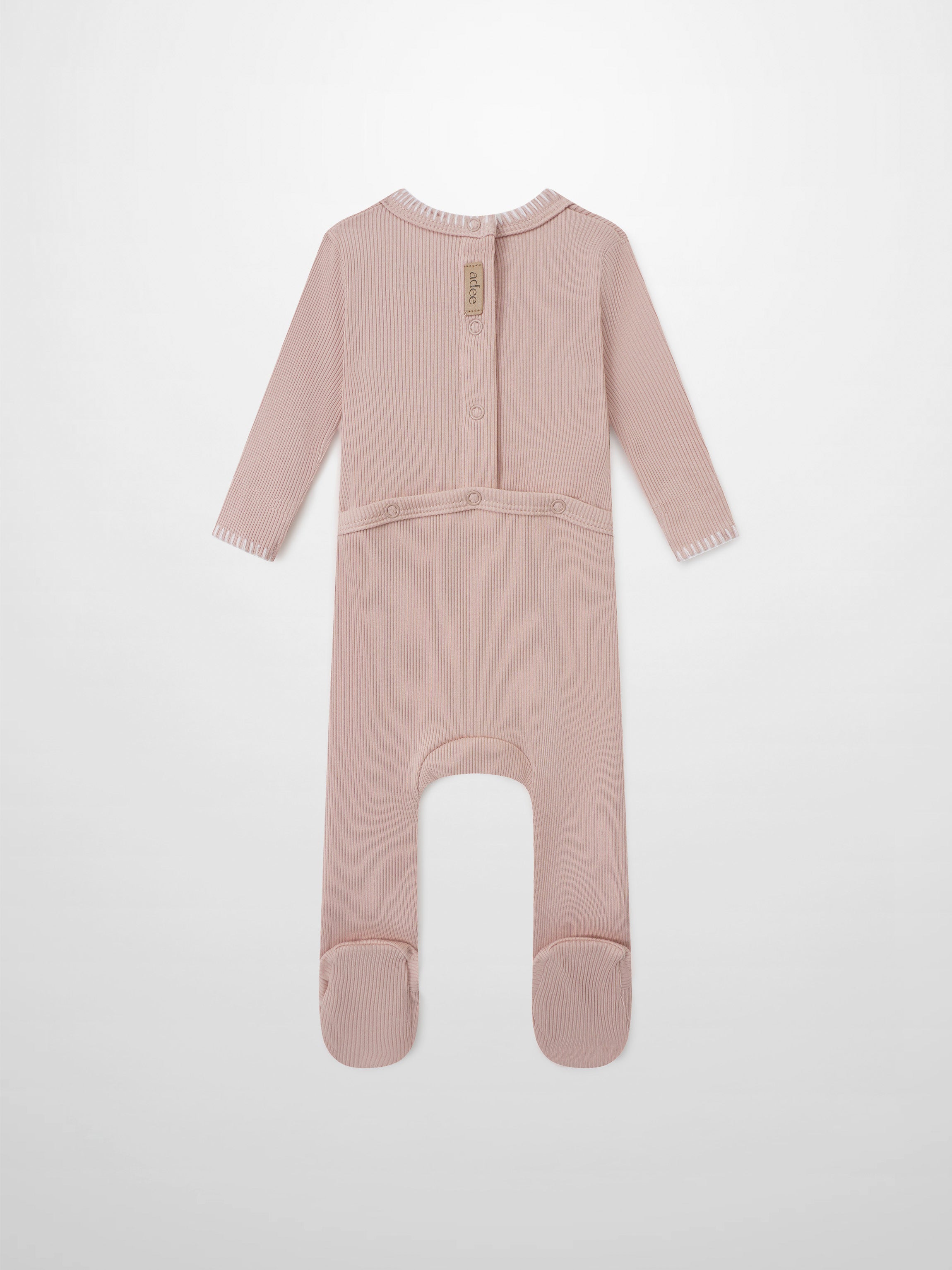 Legacy Stitch Stretchy light pink girls romper by Adee in ribbed knit.