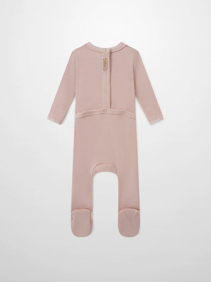 Legacy Stitch Stretchy light pink girls romper by Adee in ribbed knit.