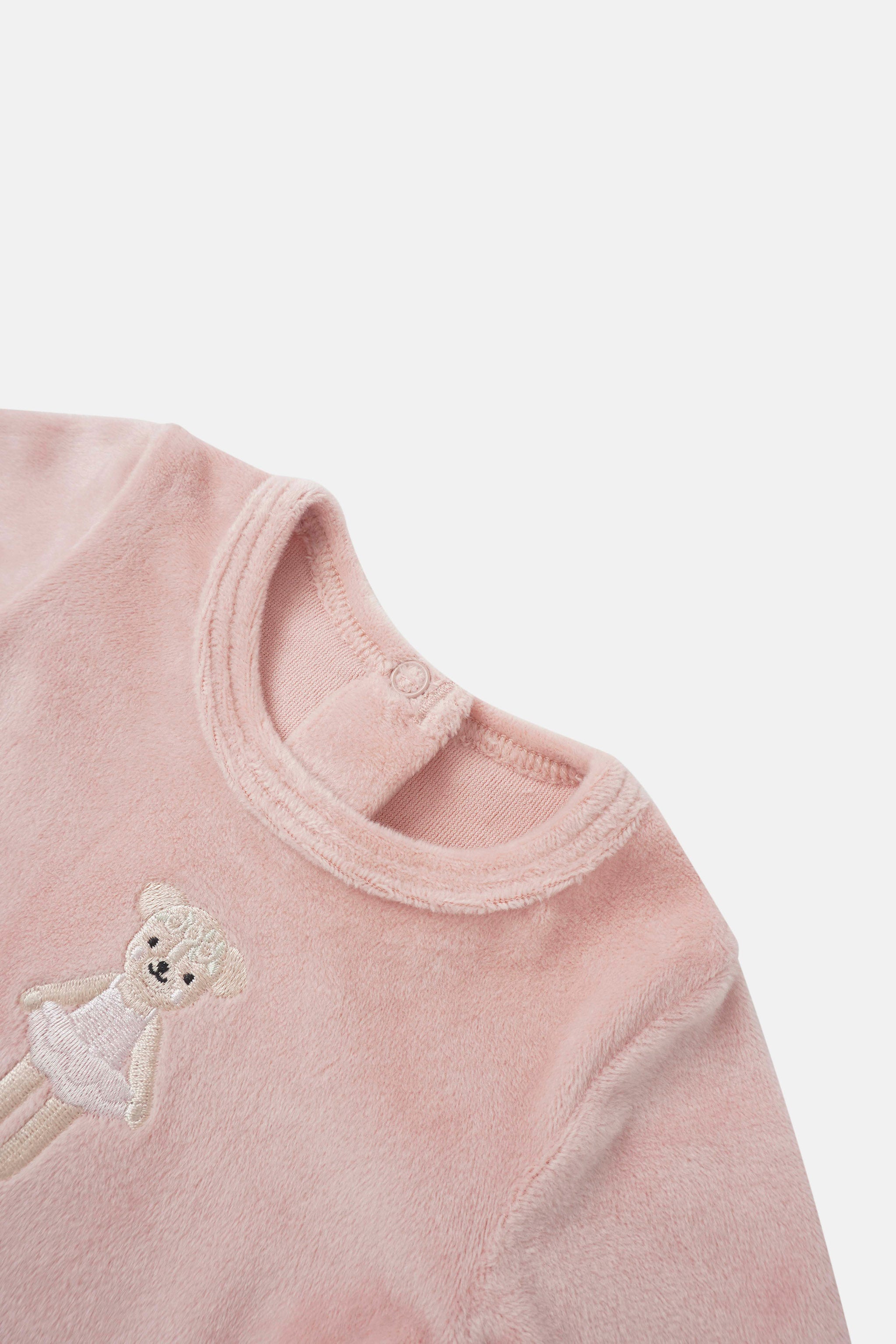 Ballerina Bear Stretchy by Adee, pink girls fleece top with embroidered bear design
