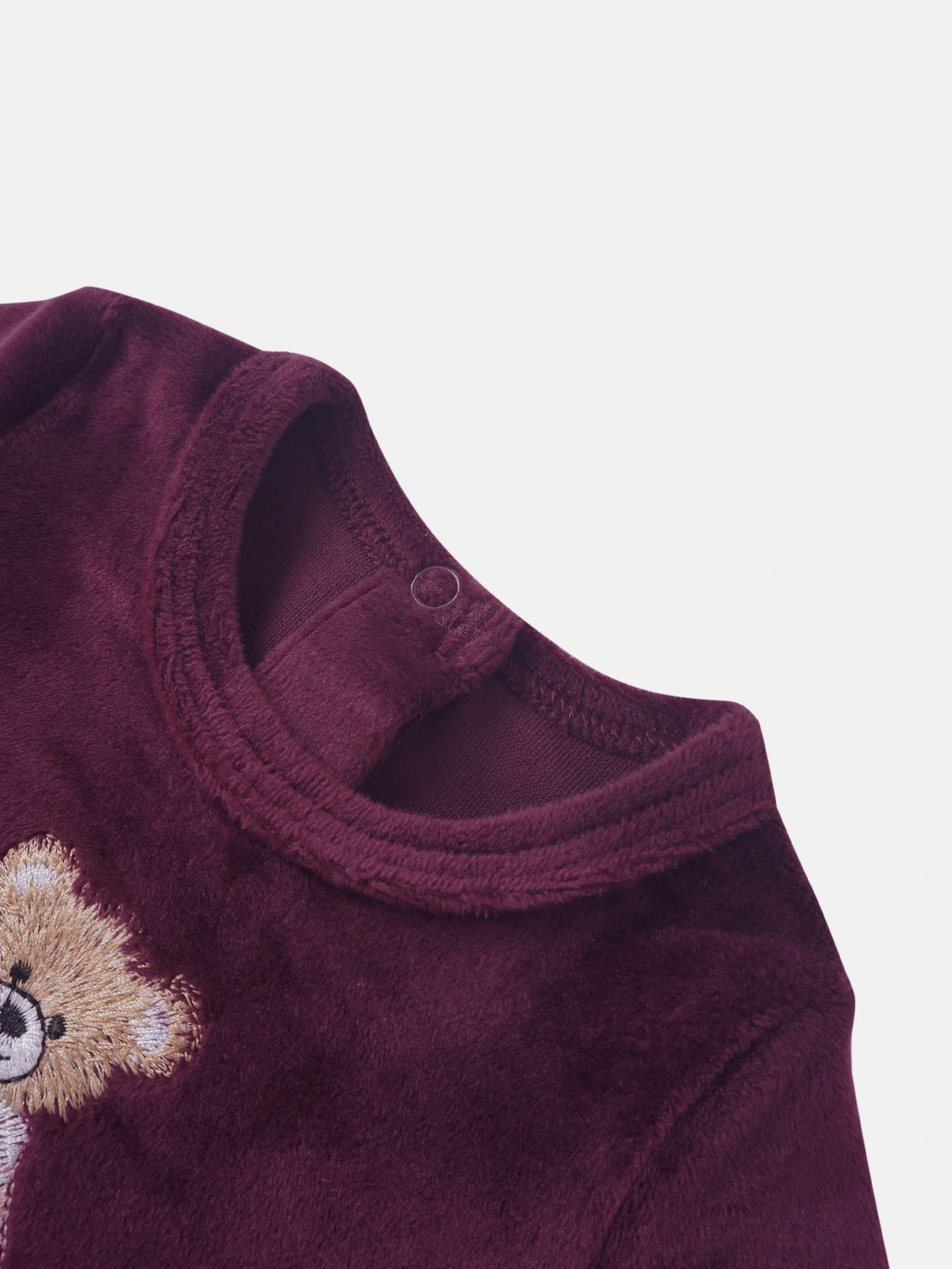 Embroidered Bear Stretchy burgundy fleece by Adee for girls