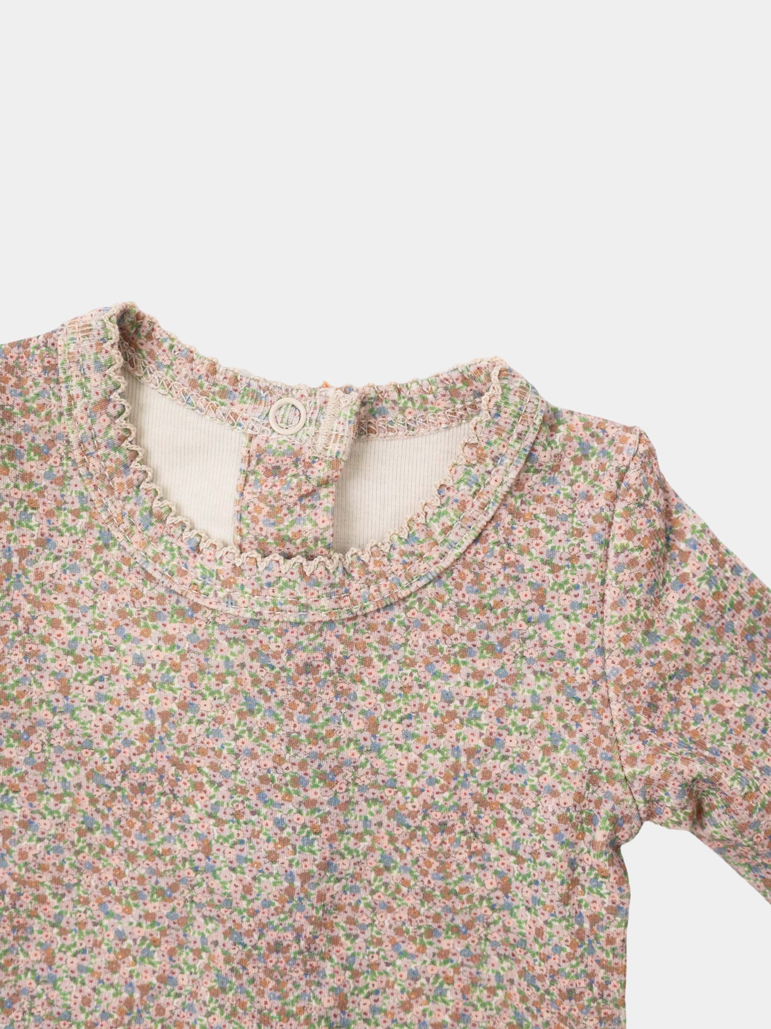 Pastel Petal Stretchy girls top by Adee with pastel floral knit and lace-trim collar