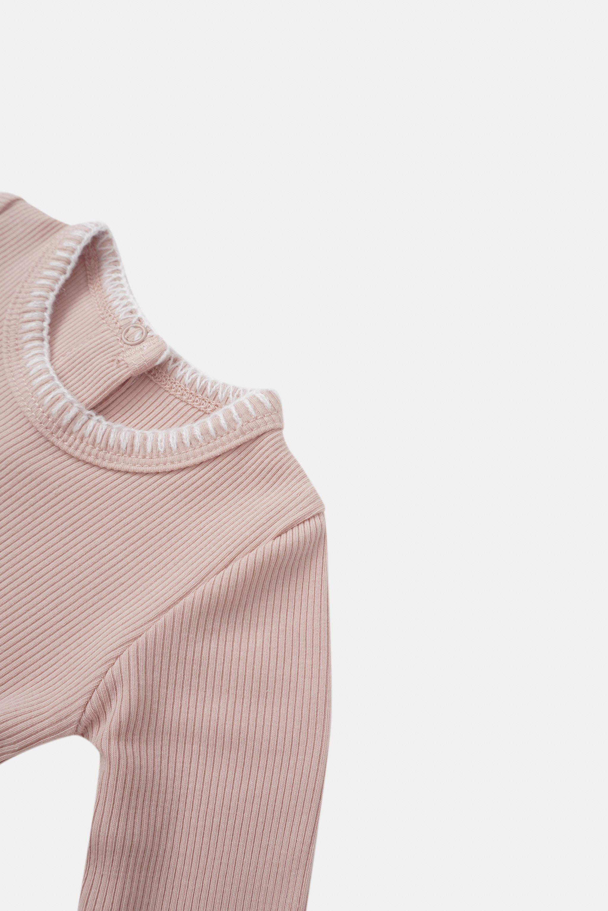 Legacy Stitch Stretchy girls top in light pink ribbed knit by Adee