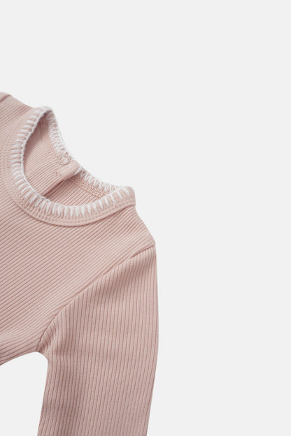 Legacy Stitch Stretchy girls top in light pink ribbed knit by Adee