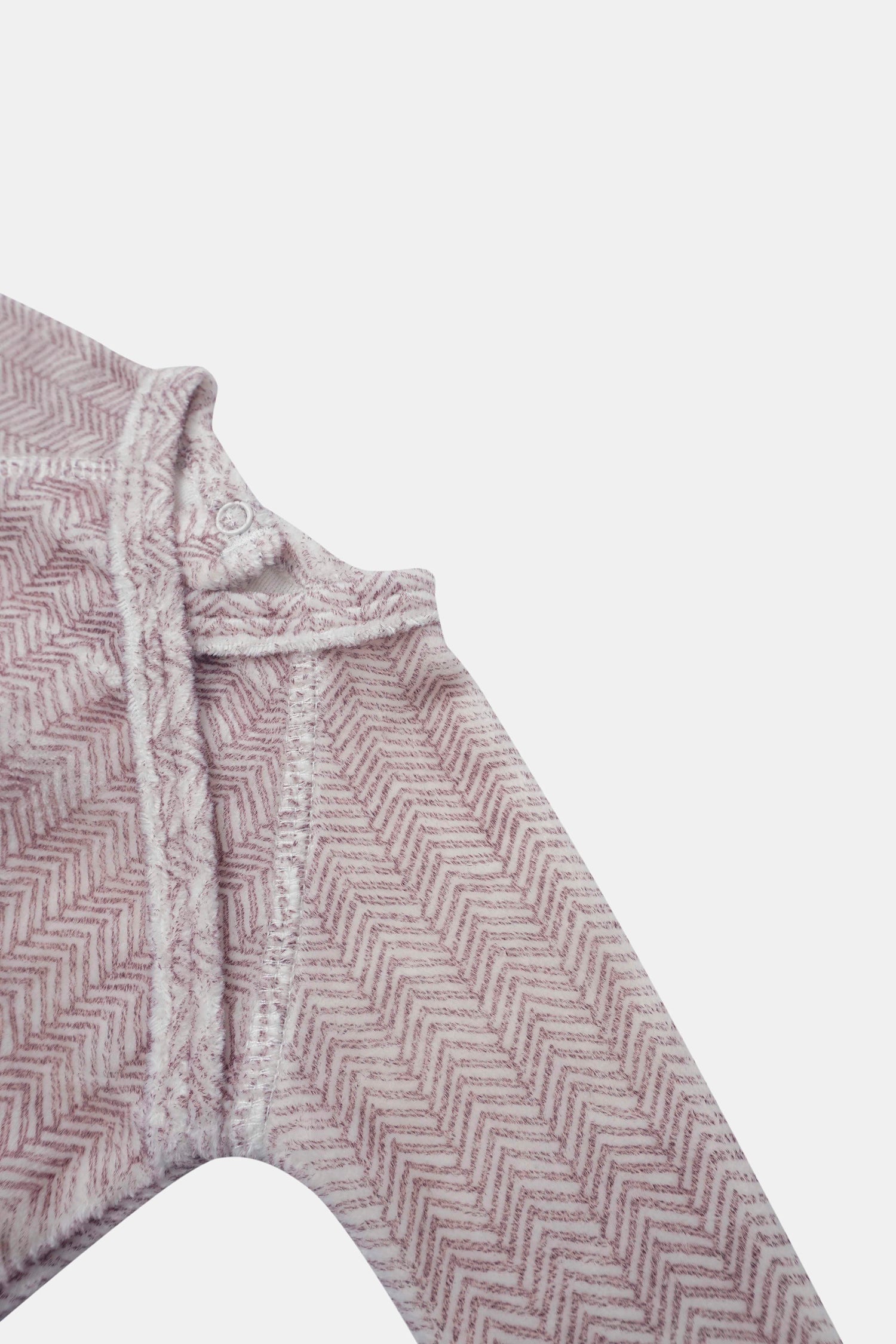 Heritage Herringbone Red layette set by Adee in soft pink-red herringbone fabric with visible front snaps.