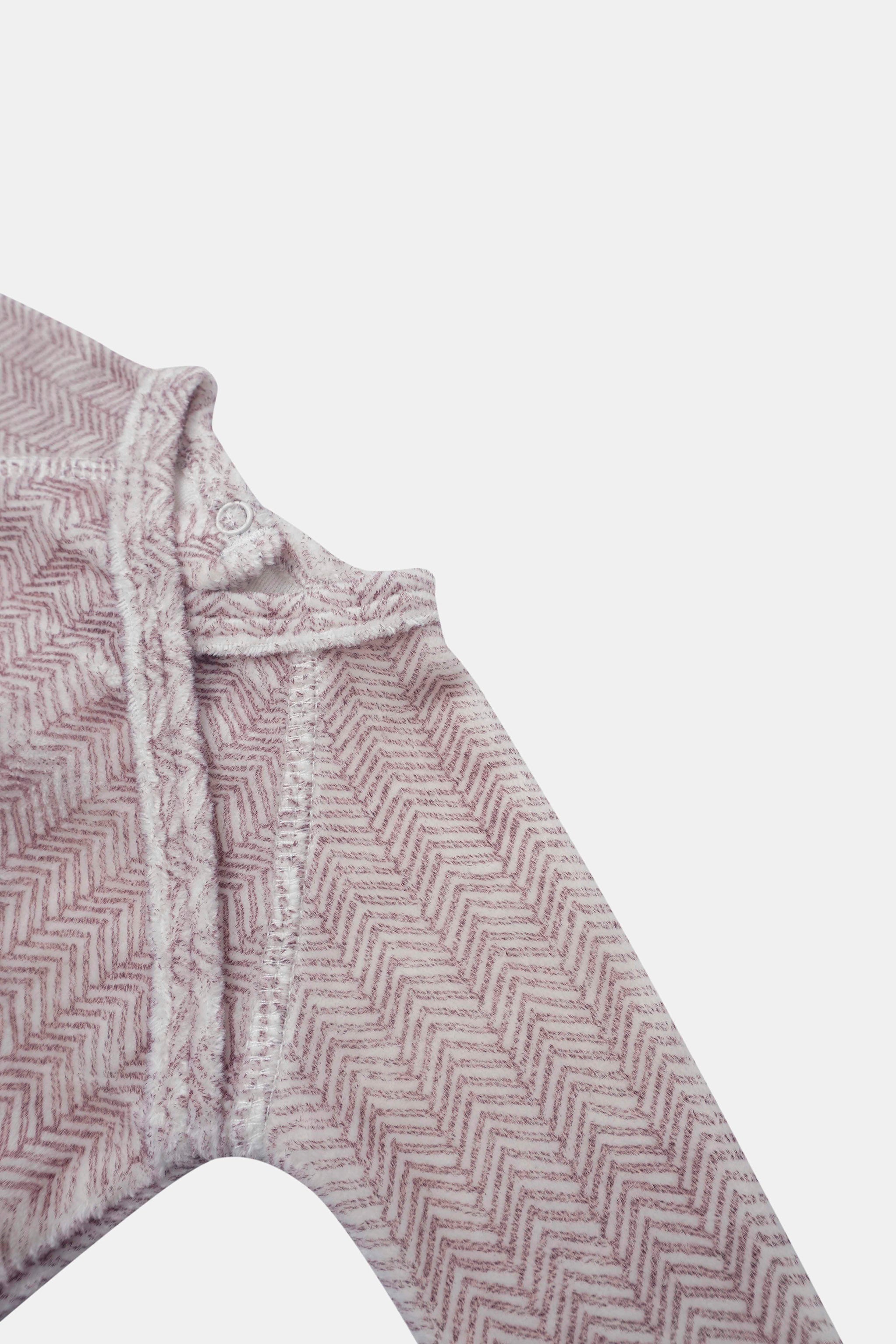 Heritage Herringbone Red layette set by Adee in soft pink-red herringbone fabric with visible front snaps.
