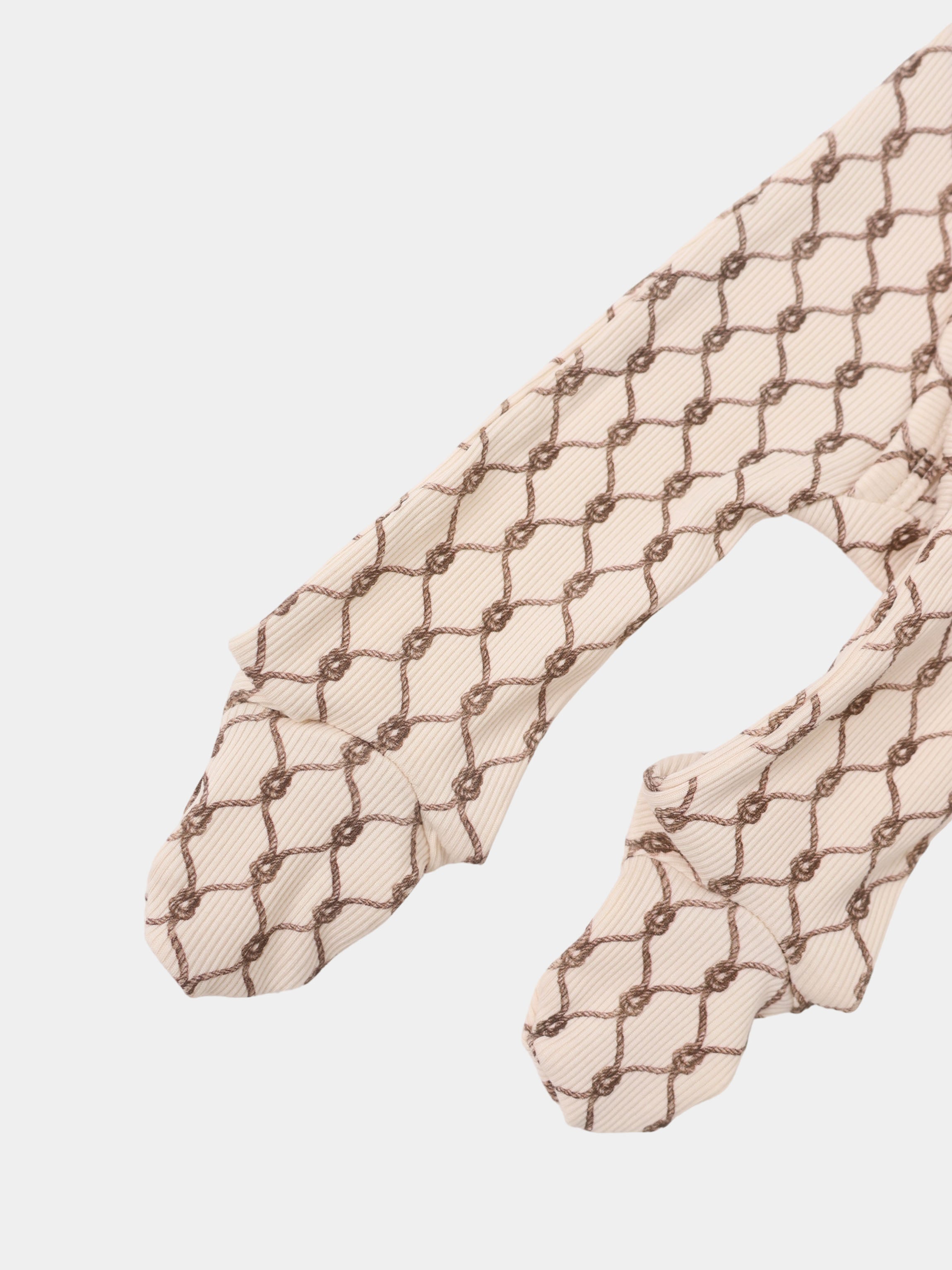 Pair of Brown Chain Stretchy Boys Stretchies by Adee in beige fabric with brown chain pattern