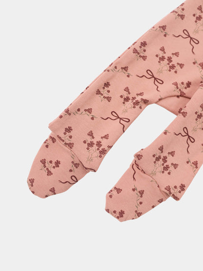 Bow Bouquet Stretchies by Adee; pink girls leggings with burgundy floral clusters and bow motifs (2 pcs)