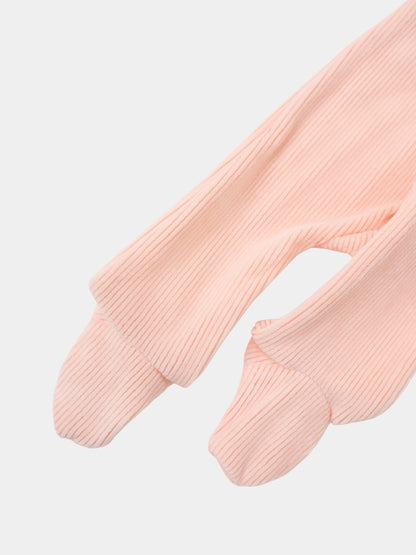 Embroidered Cherry Stretchy girls’ pink ribbed knit stretchies