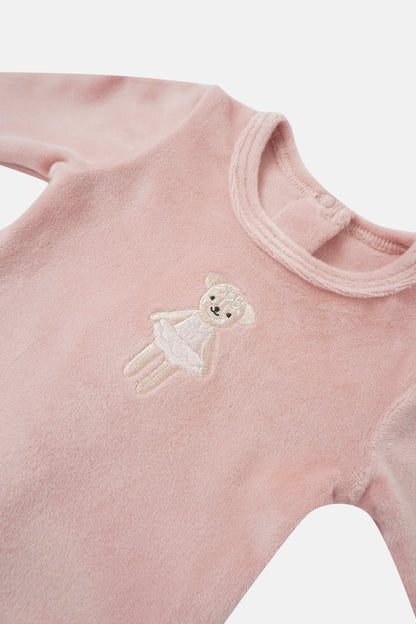 Ballerina Bear layette set for girls by Adee in soft pink velour with embroidered bear motif