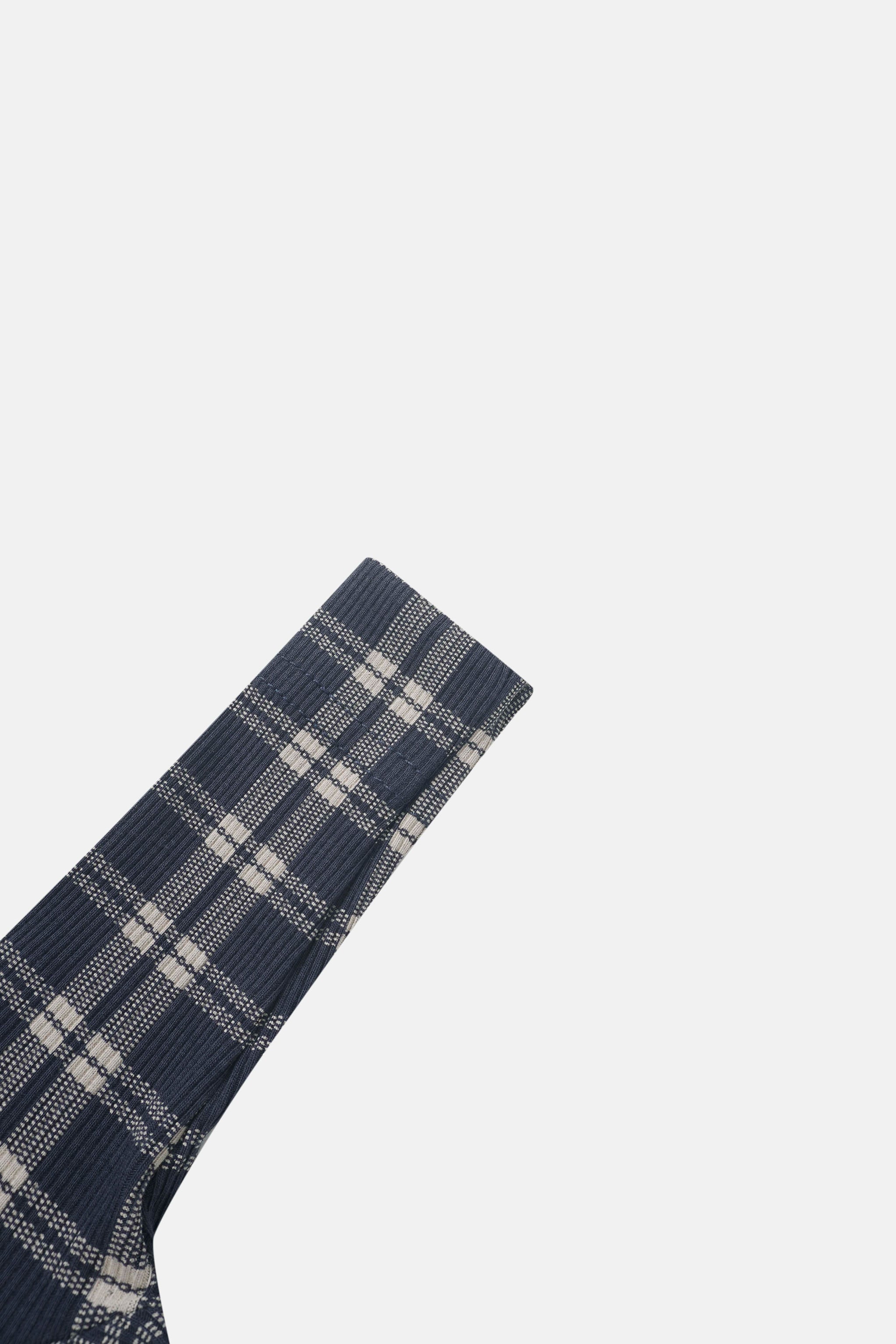 Adee navy plaid boys layette set in navy-and-cream checked knit fabric