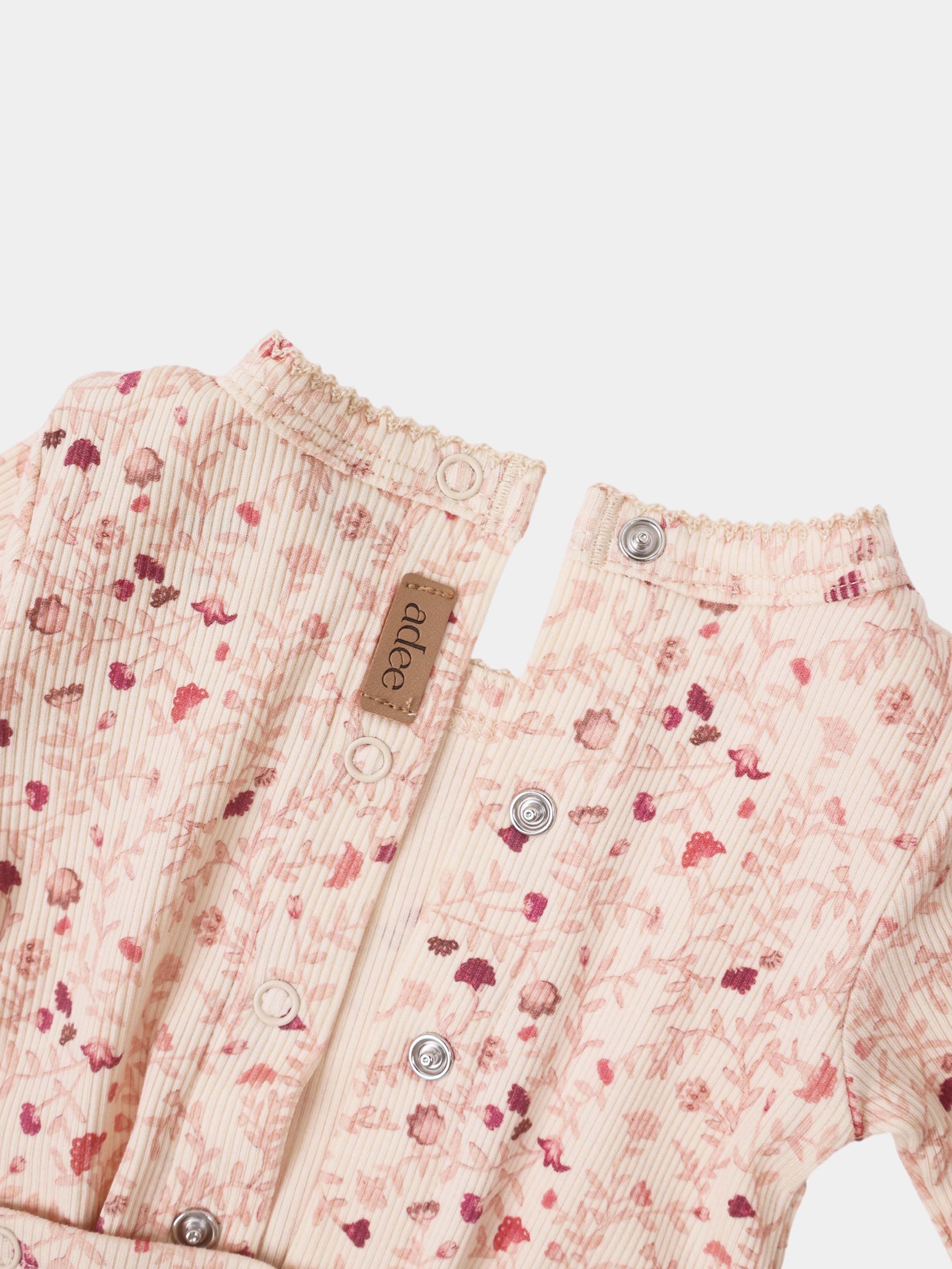 Garden Sprinkles Stretchy girls tops by Adee; two pink floral-striped knit tops with elastic smocked edges and button fronts