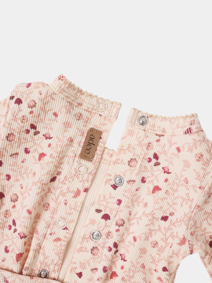 Garden Sprinkles Stretchy girls tops by Adee; two pink floral-striped knit tops with elastic smocked edges and button fronts