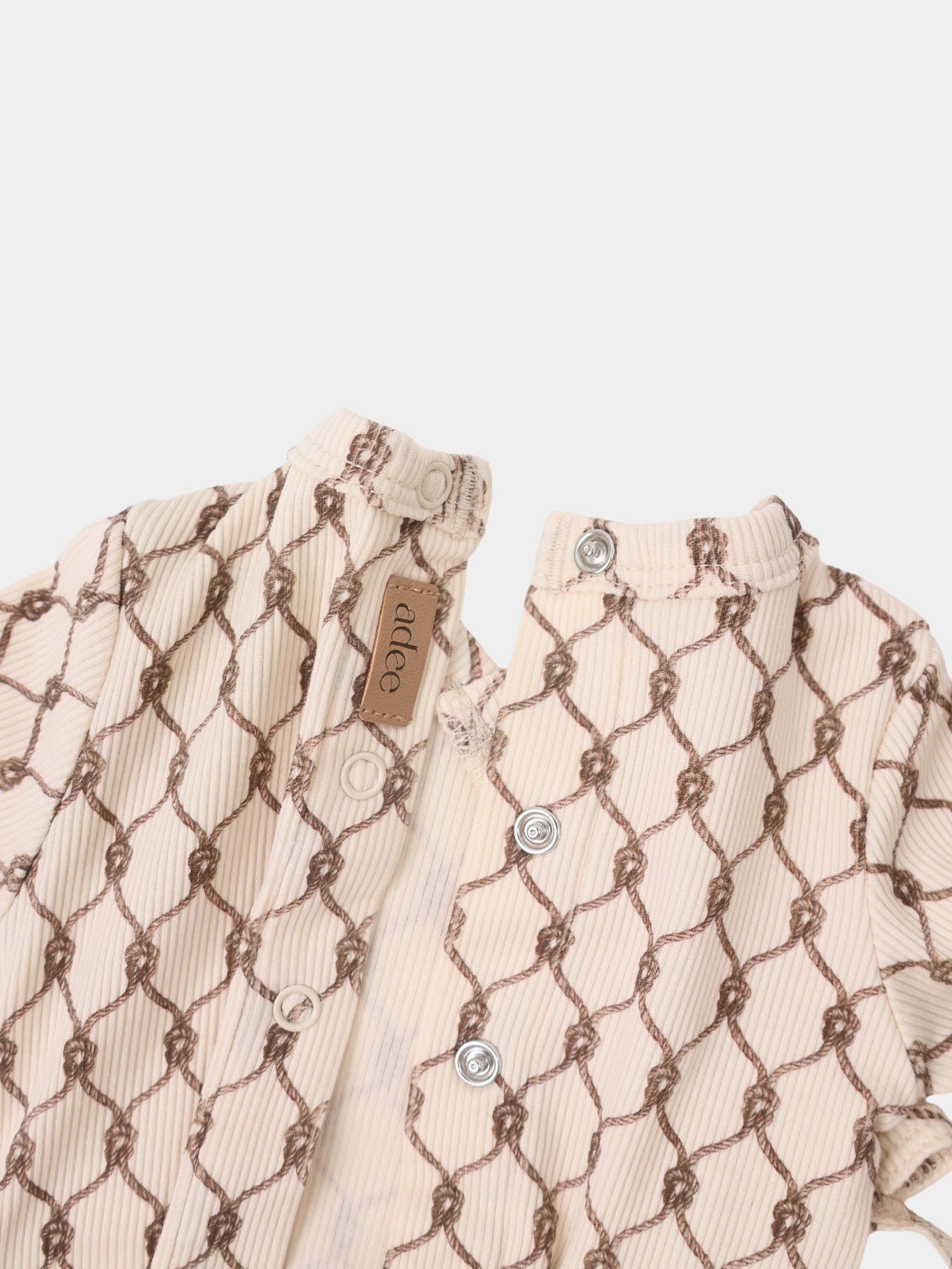 Brown Chain Layette Set for boys by Adee; beige knit with brown chain pattern, cardigan-style with buttons, 2-piece.