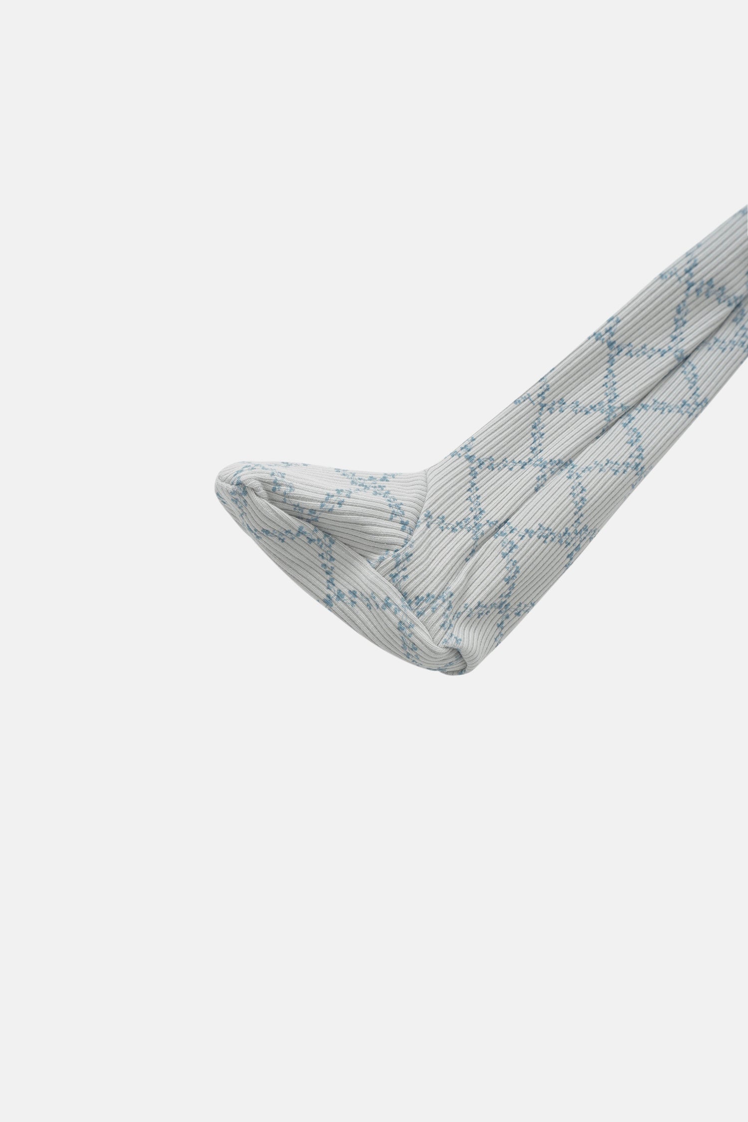 Blue Leaf Stretchy by Adee; boys ribbed gray fabric with blue leaf pattern
