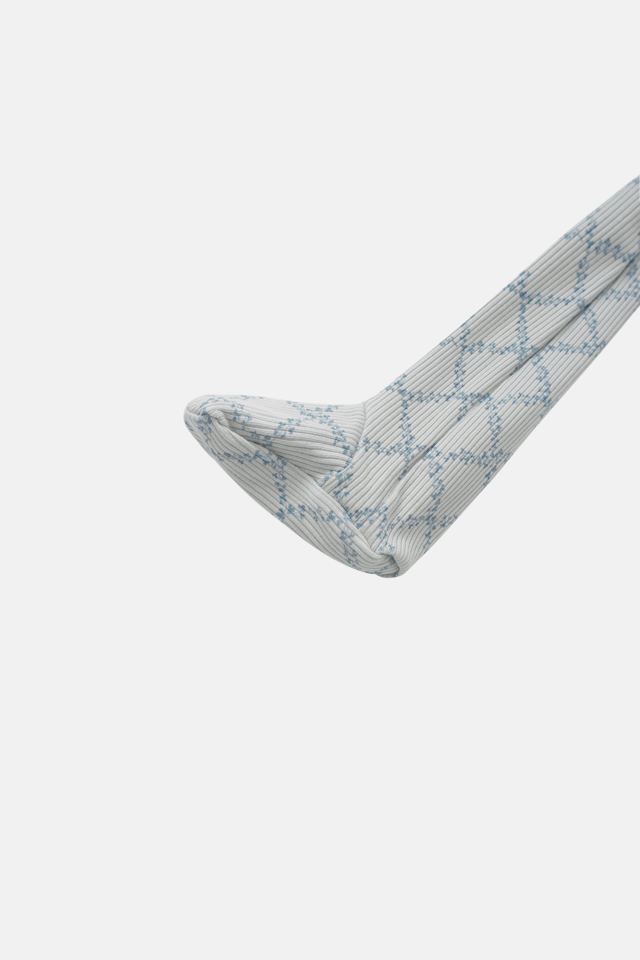 Blue Leaf Stretchy by Adee; boys ribbed gray fabric with blue leaf pattern