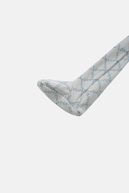 Blue Leaf Stretchy by Adee; boys ribbed gray fabric with blue leaf pattern
