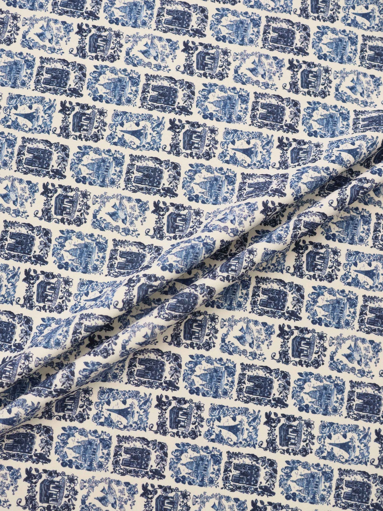 Blue Landmark Stretchy fabric for boys by Adee, with architectural landmark print