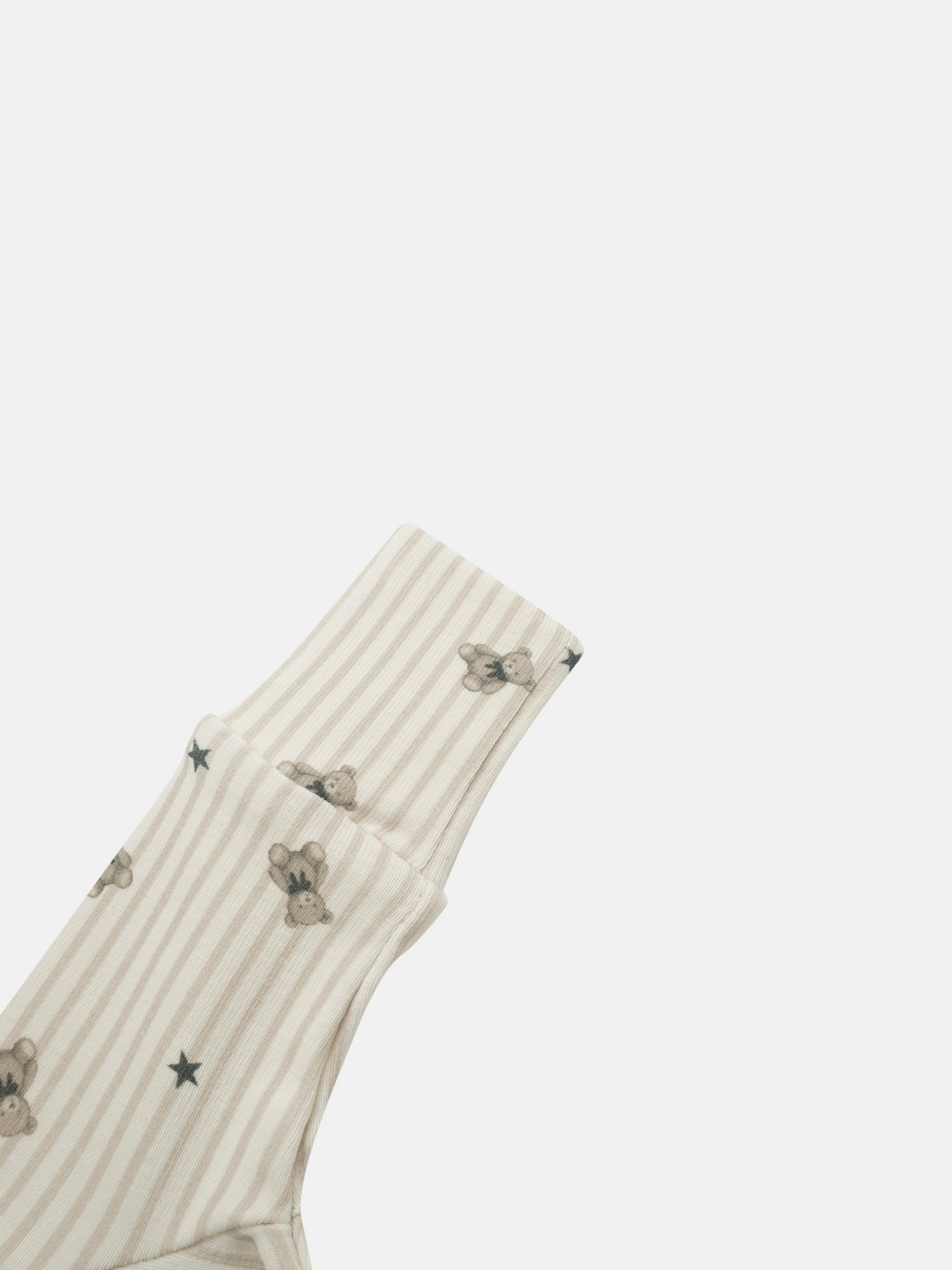 Striped Bear Stretchy for boys by Adee; beige striped knit with bear and star prints.