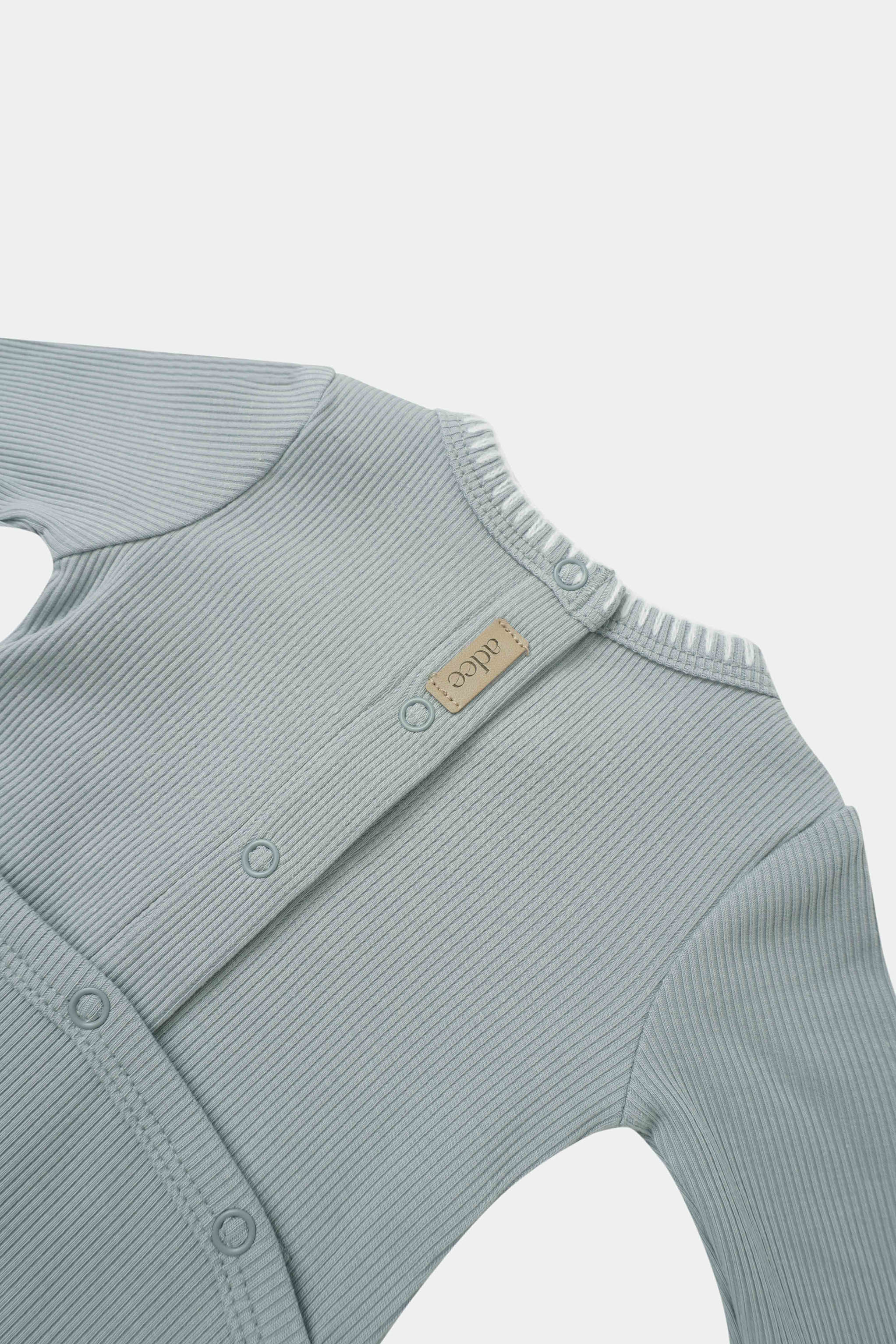 Legacy Stitch Stretchy light blue boys stretchies romper by Adee with ribbed knit fabric and snap-front placket
