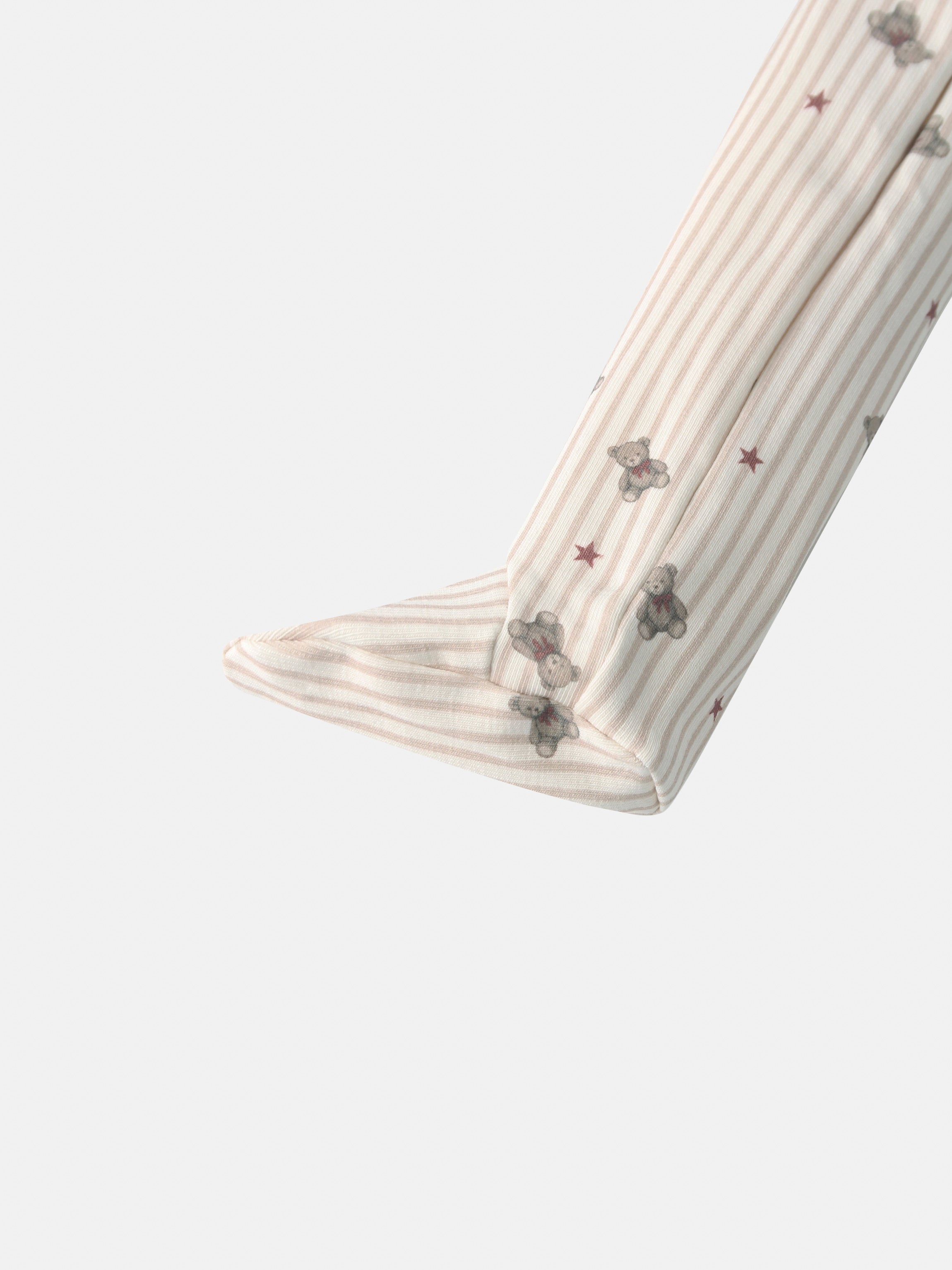 Striped Bear Stretchy - Red, girls stretchies with pink-beige stripes and bear/star prints