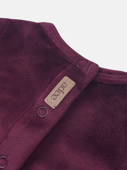 Embroidered Bear Stretchy, burgundy plush Girls Stretchies by Adee