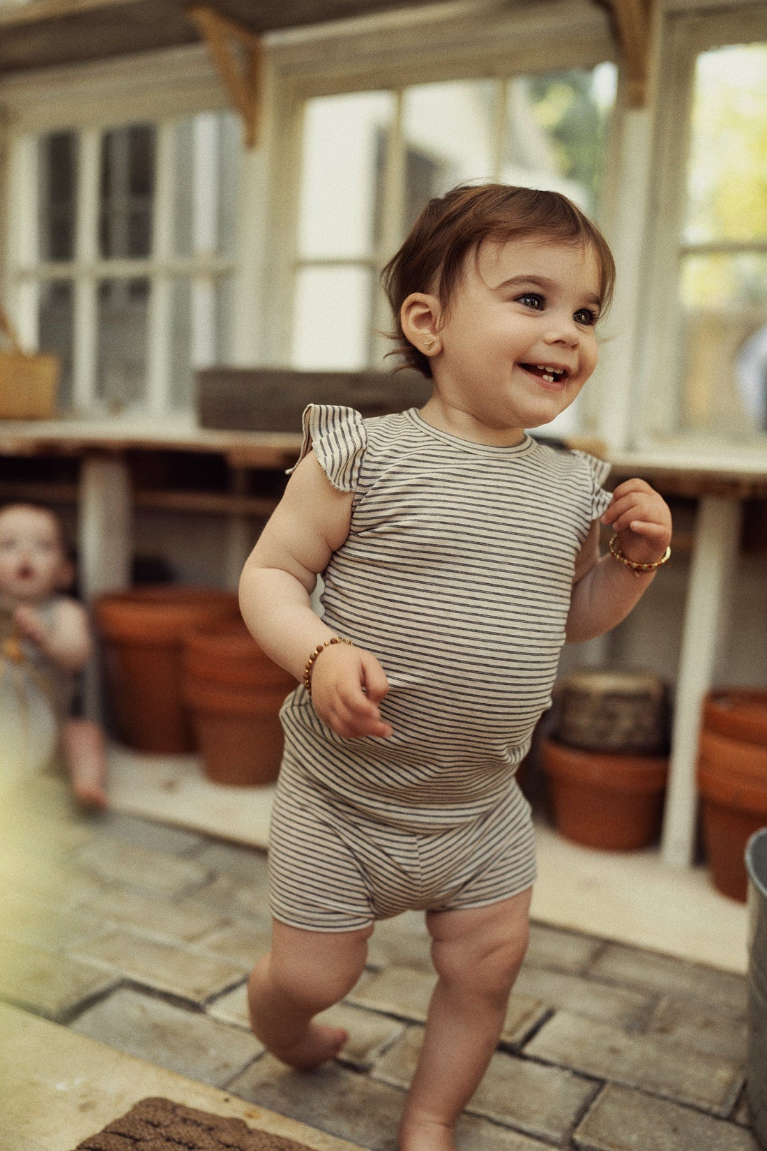 Tank Set with Ruffles-Tan &amp; Black Stripe