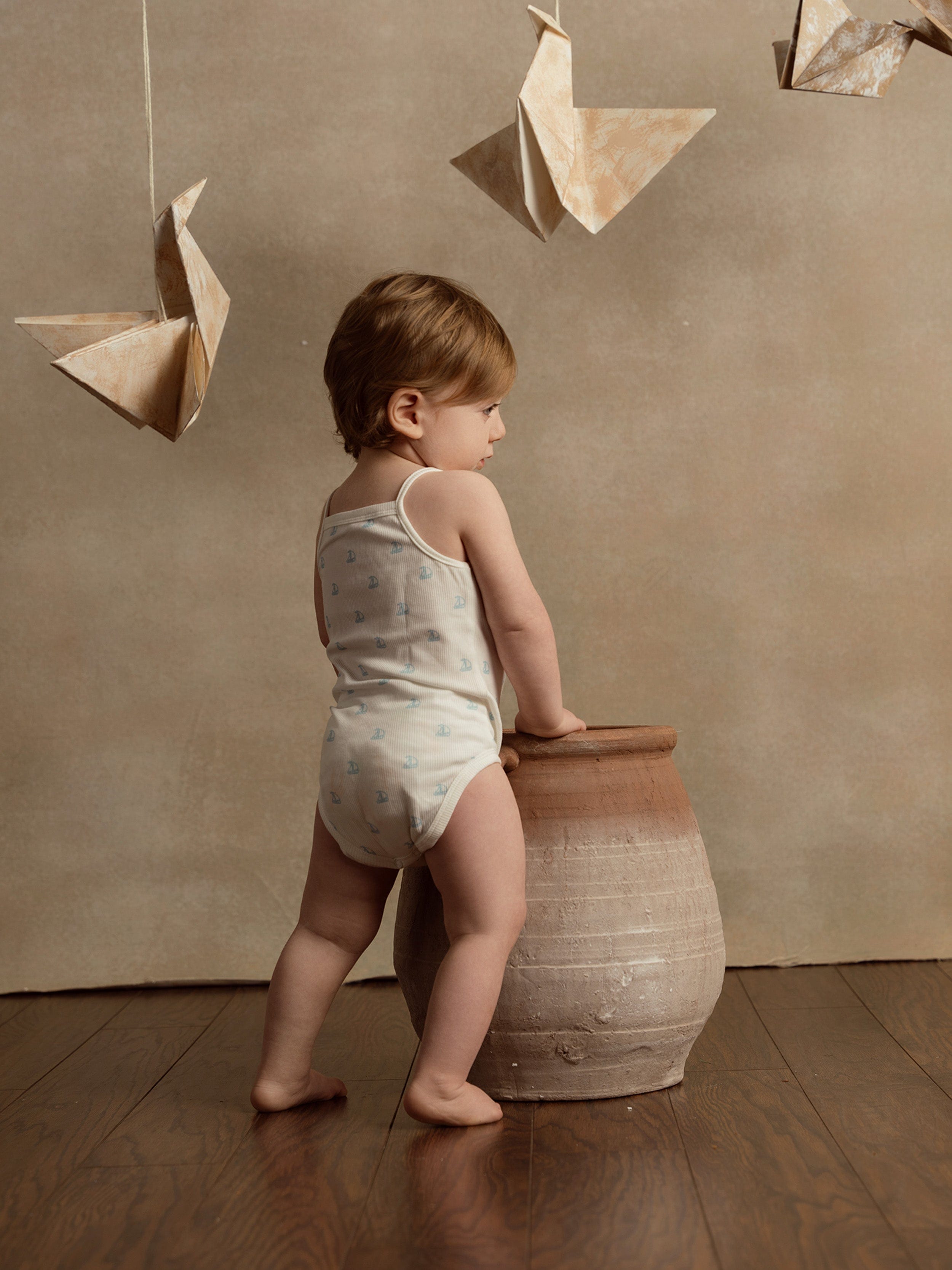 Solid White Undershirt With Little Sailboats