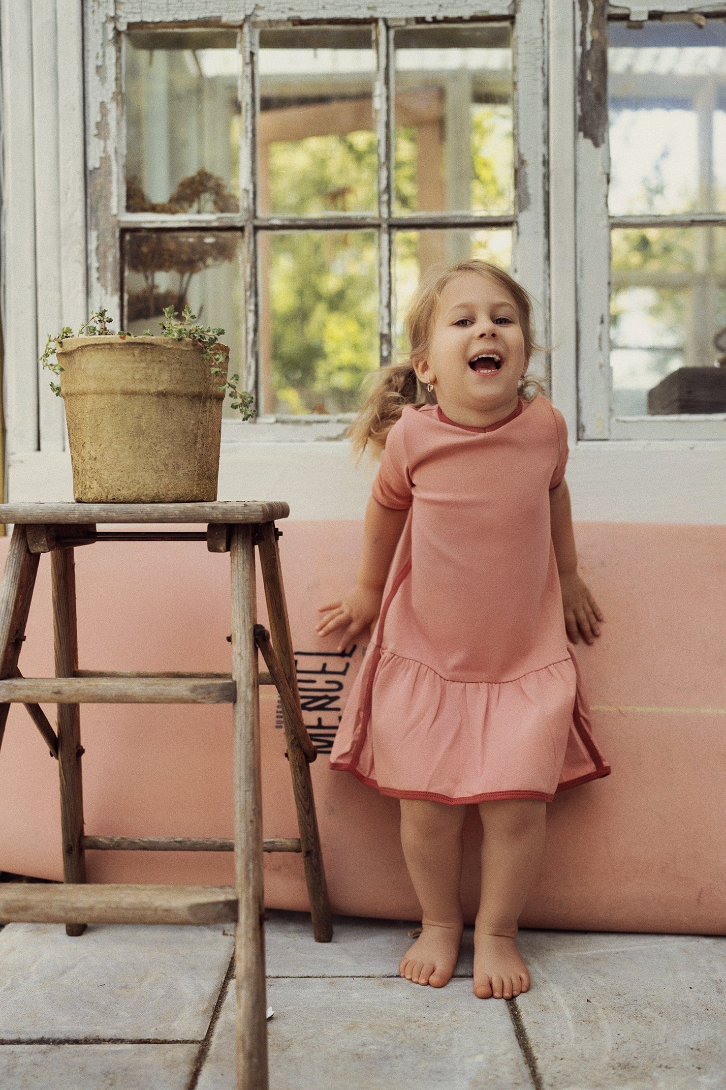 Racer Trim Dress-Short Sleeve-Salmon