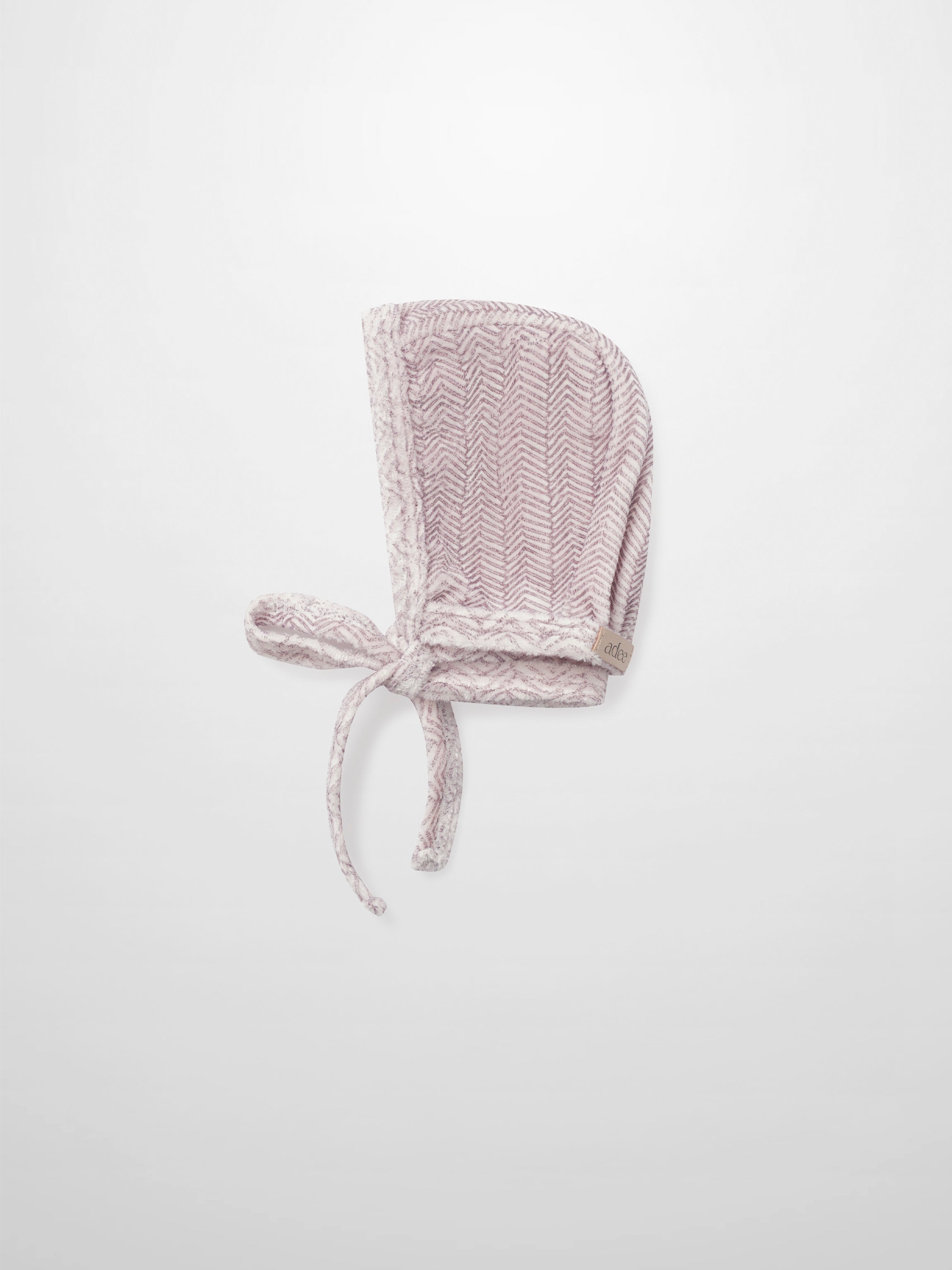 Heritage Herringbone Bonnet for girls by Adee in red patterned fabric with tied strings