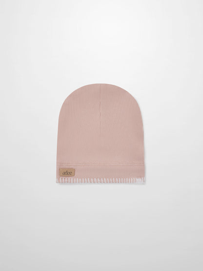 Legacy Stitch Hat by Adee, light pink ribbed knit girls beanie.