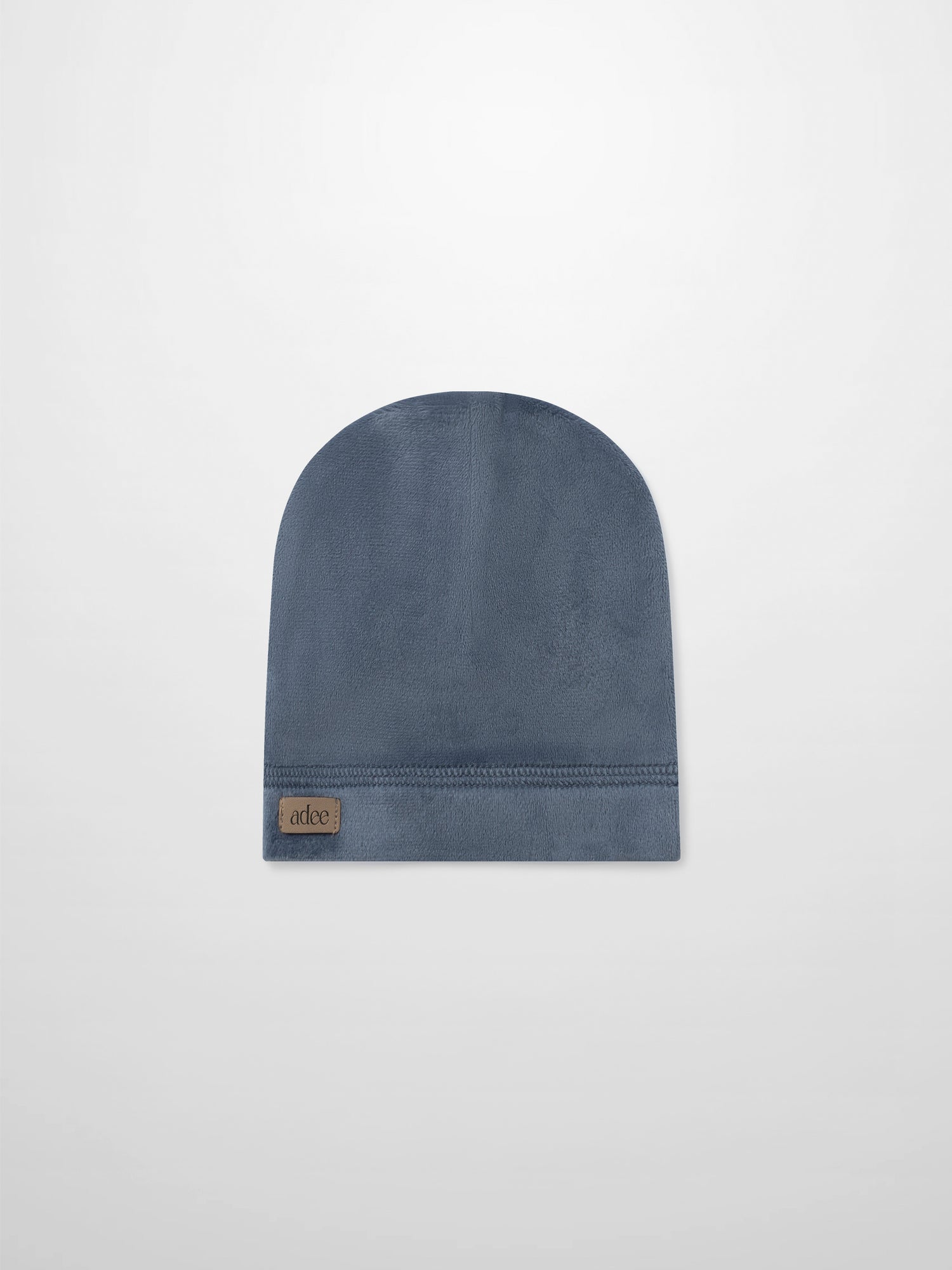 Velour hat for boys in slate blue by Adee with brand patch